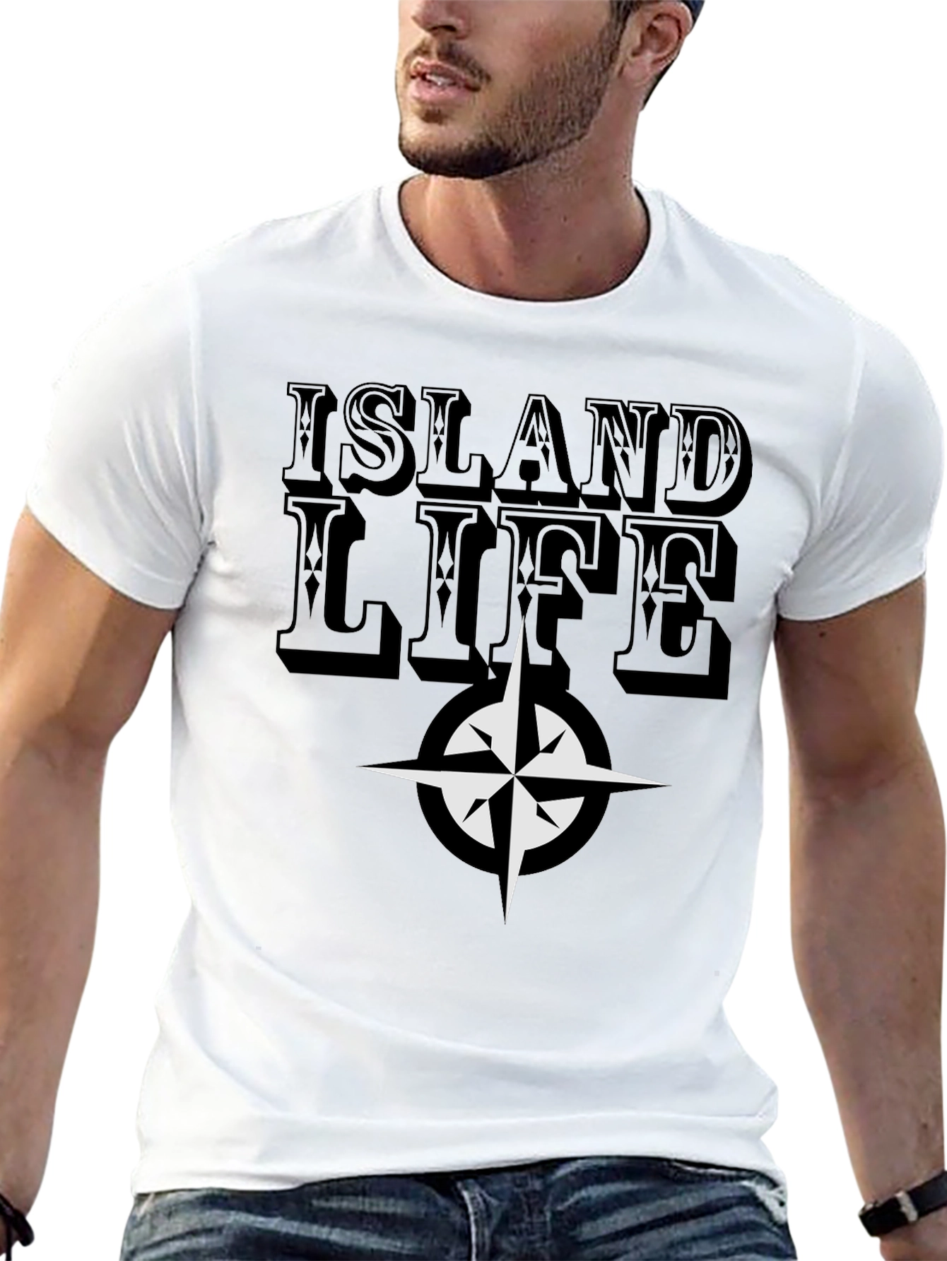 Island Life Compass Graphic Tee - Casual Black T-Shirt