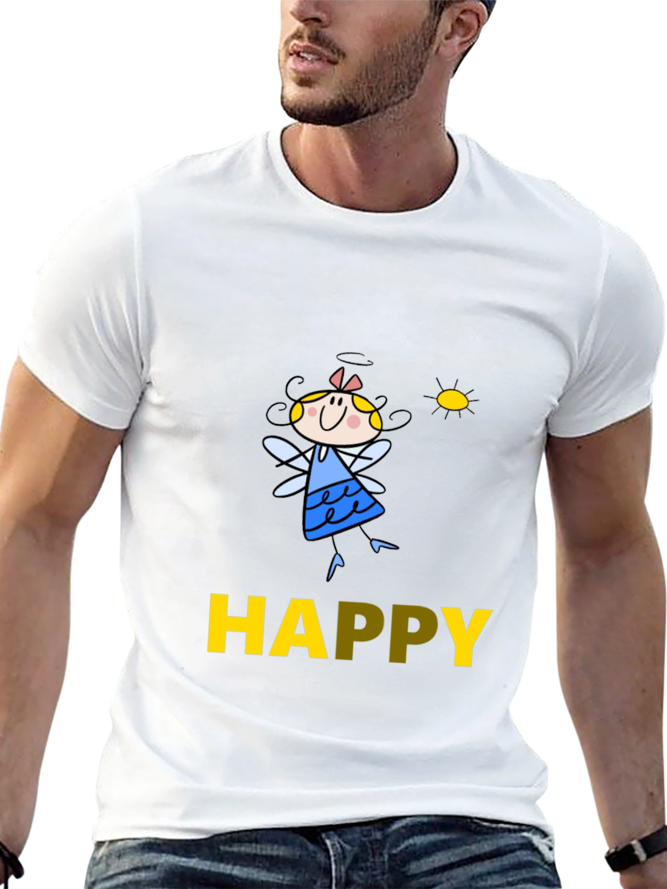 Happy Fairy Graphic Black Tee for Men