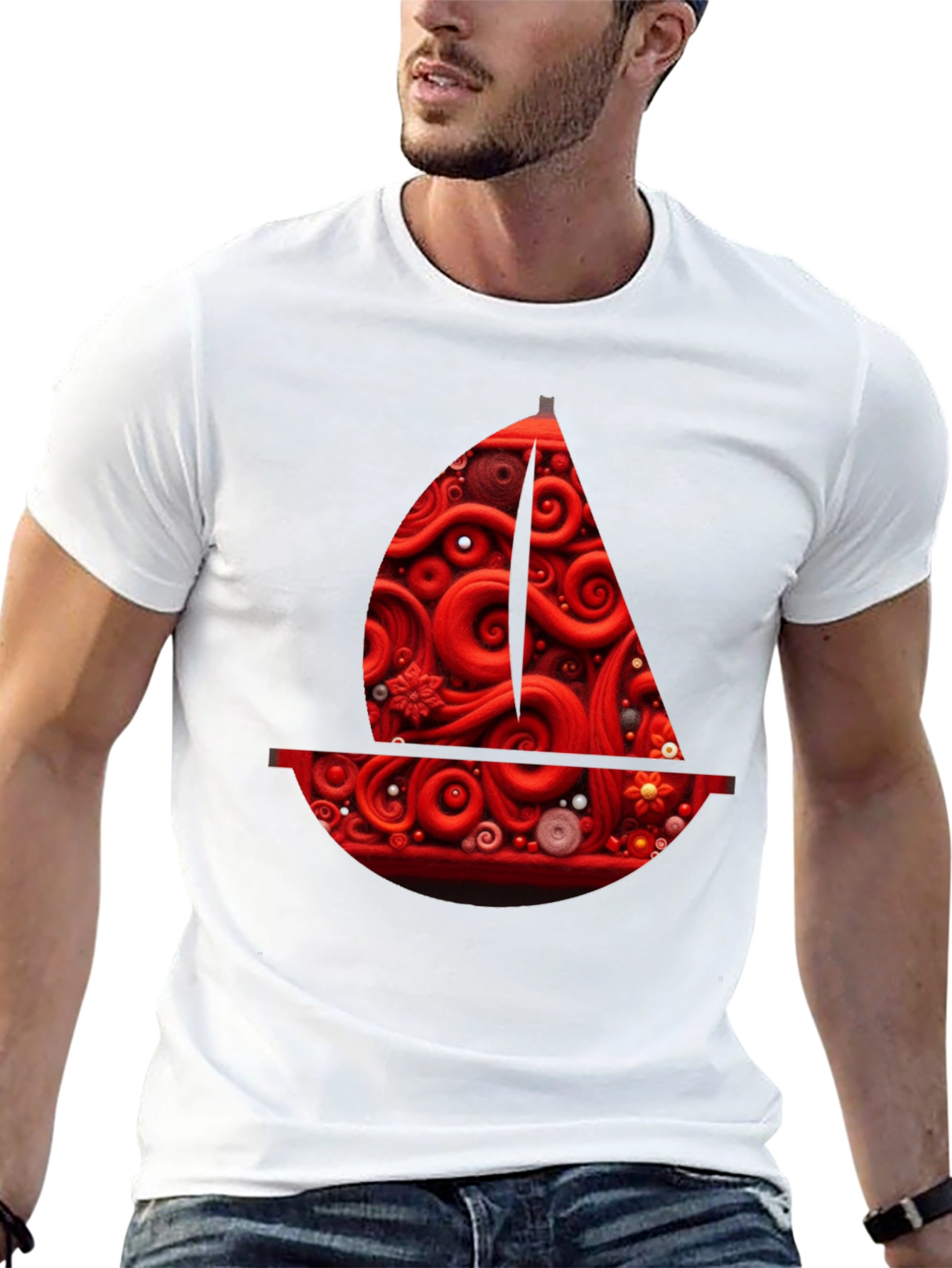 Red Artistic Boat Graphic Tee