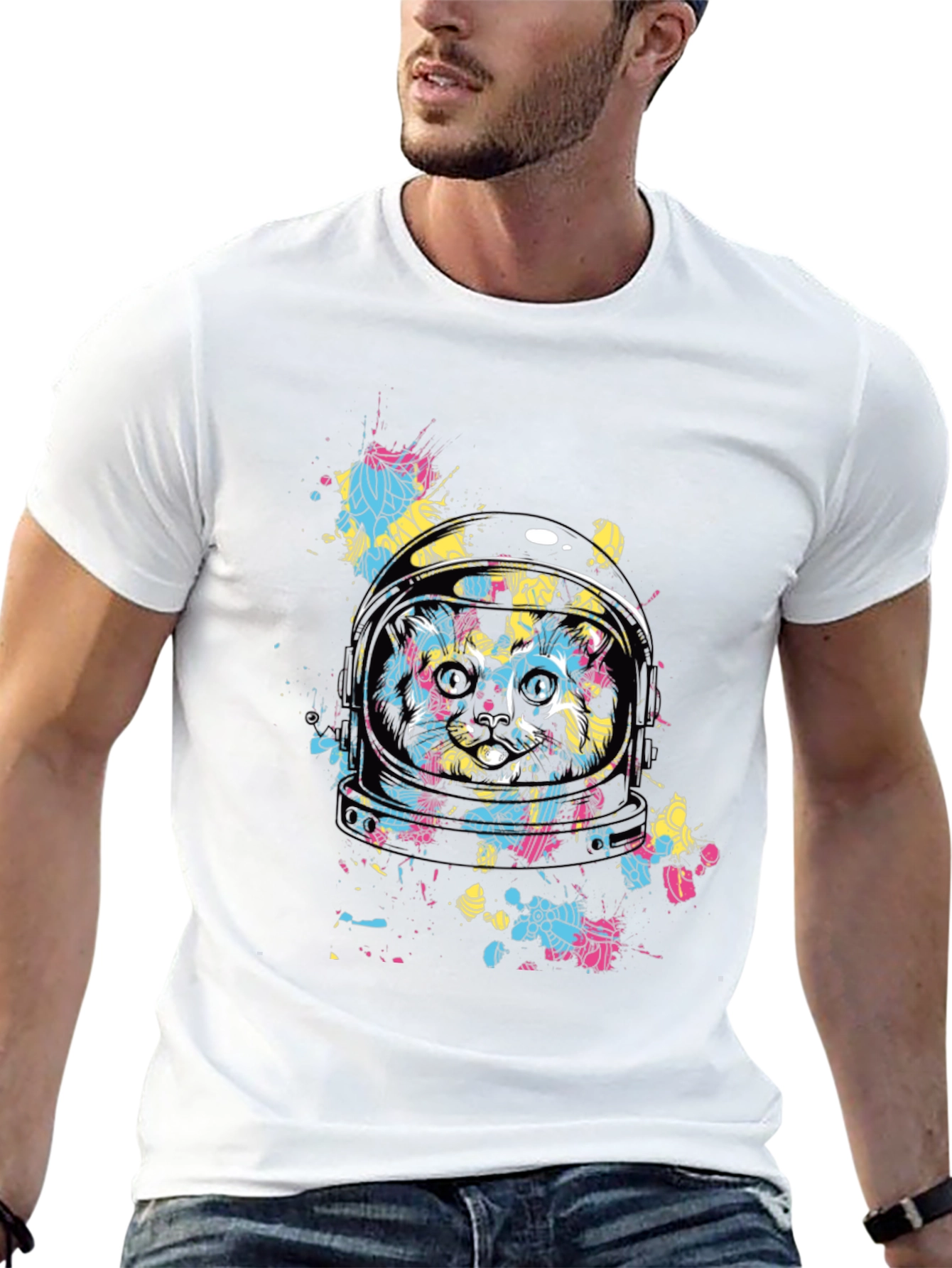 Astronaut Cat Graphic Tee - Black Cotton Comfort