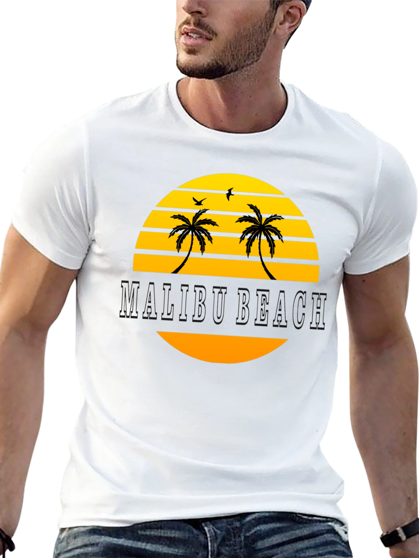 Malibu Beach Graphic T-Shirt - Black Cotton Tee