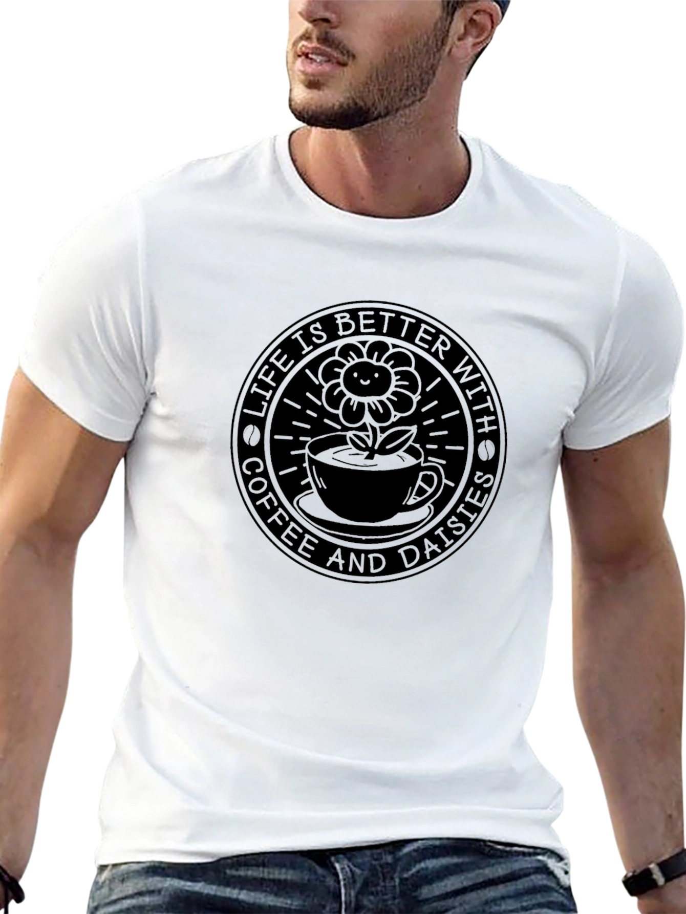 Life is Better with Coffee & Daisies Black T-Shirt