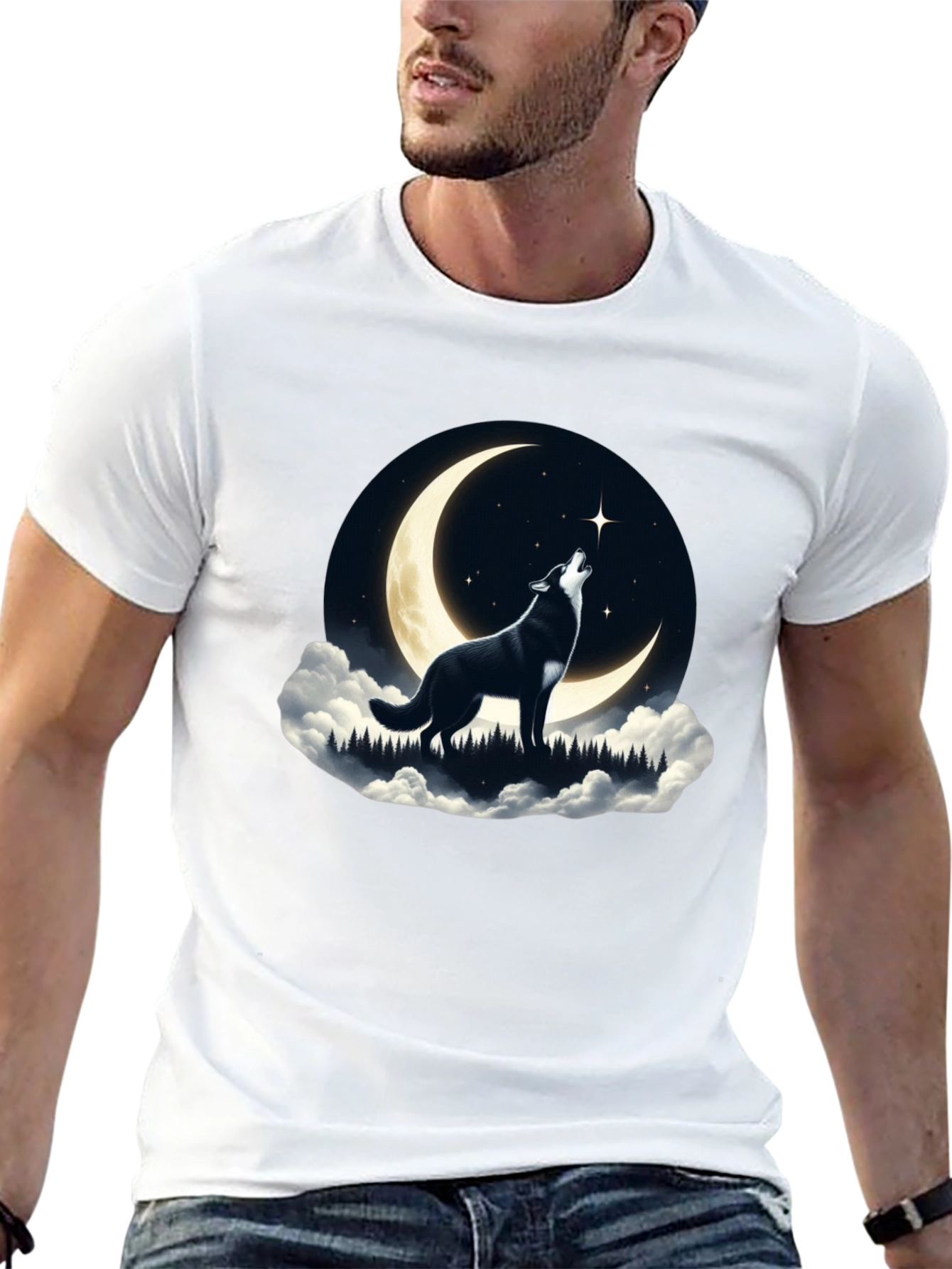 Wolf Howling at Moon Graphic Tee - Black