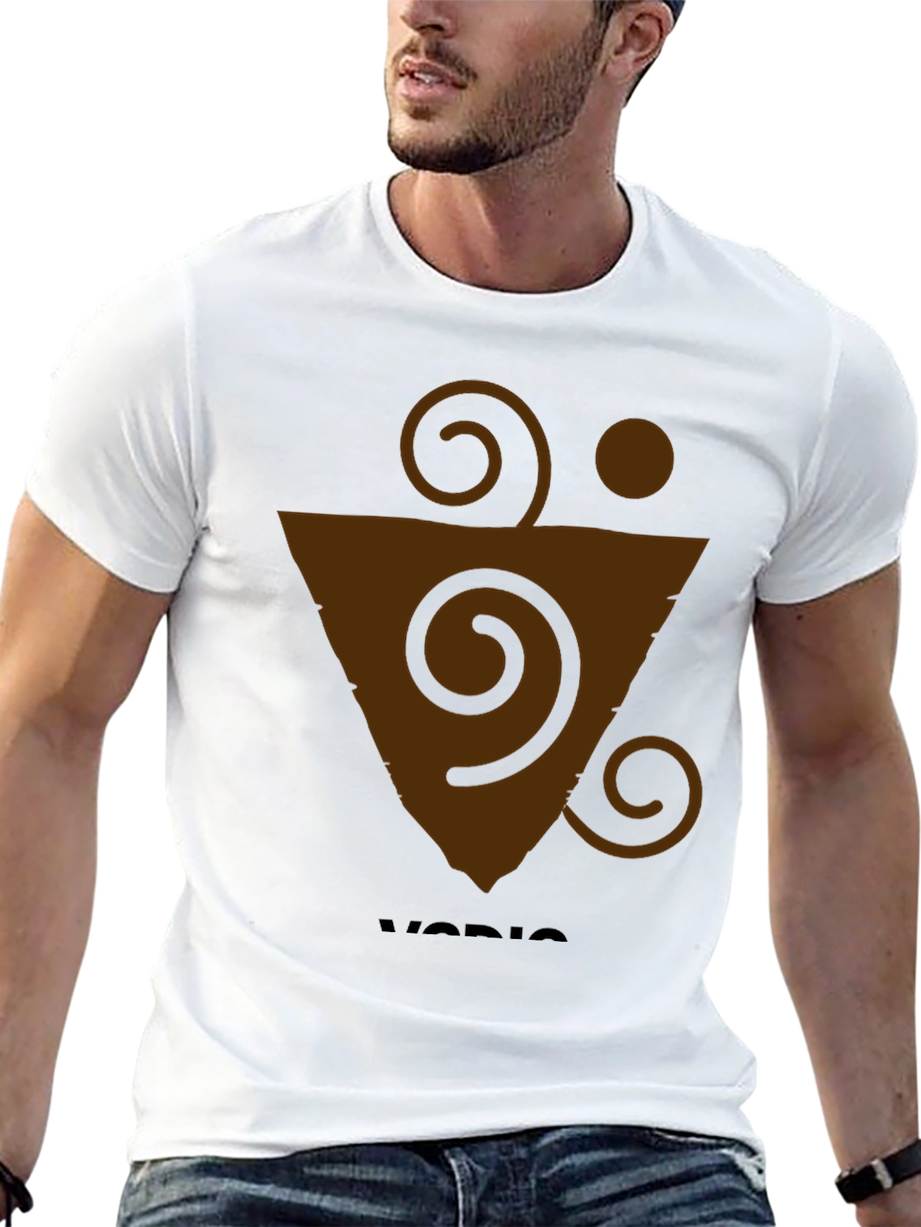 Geometric Brown Graphic Print Black T-Shirt