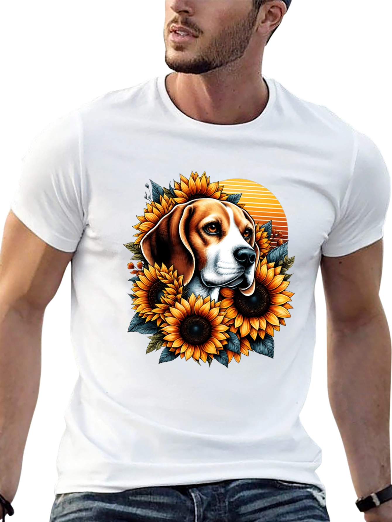 Dog and Sunflower Graphic T-Shirt