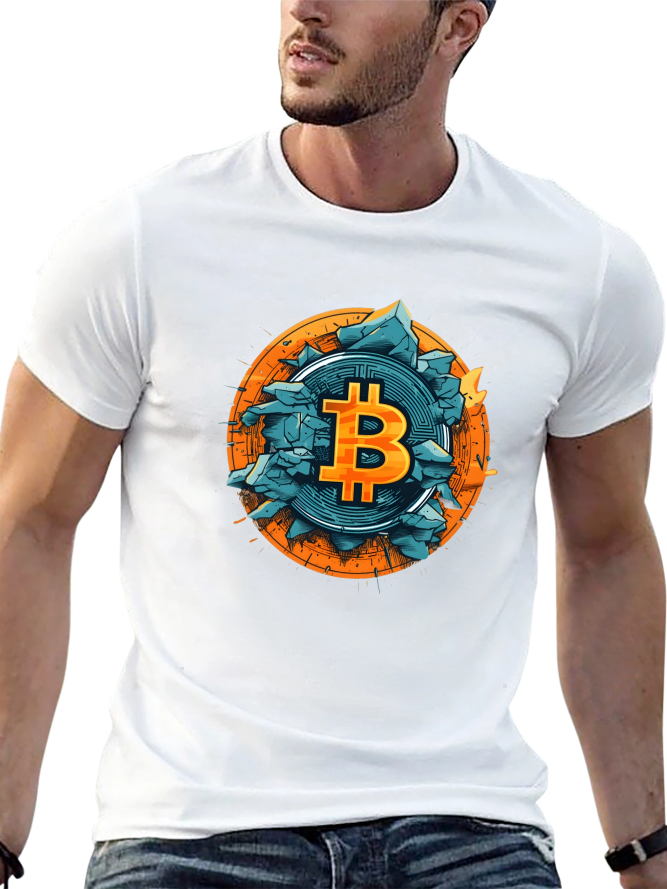 Bitcoin Shattered Design Black T-Shirt