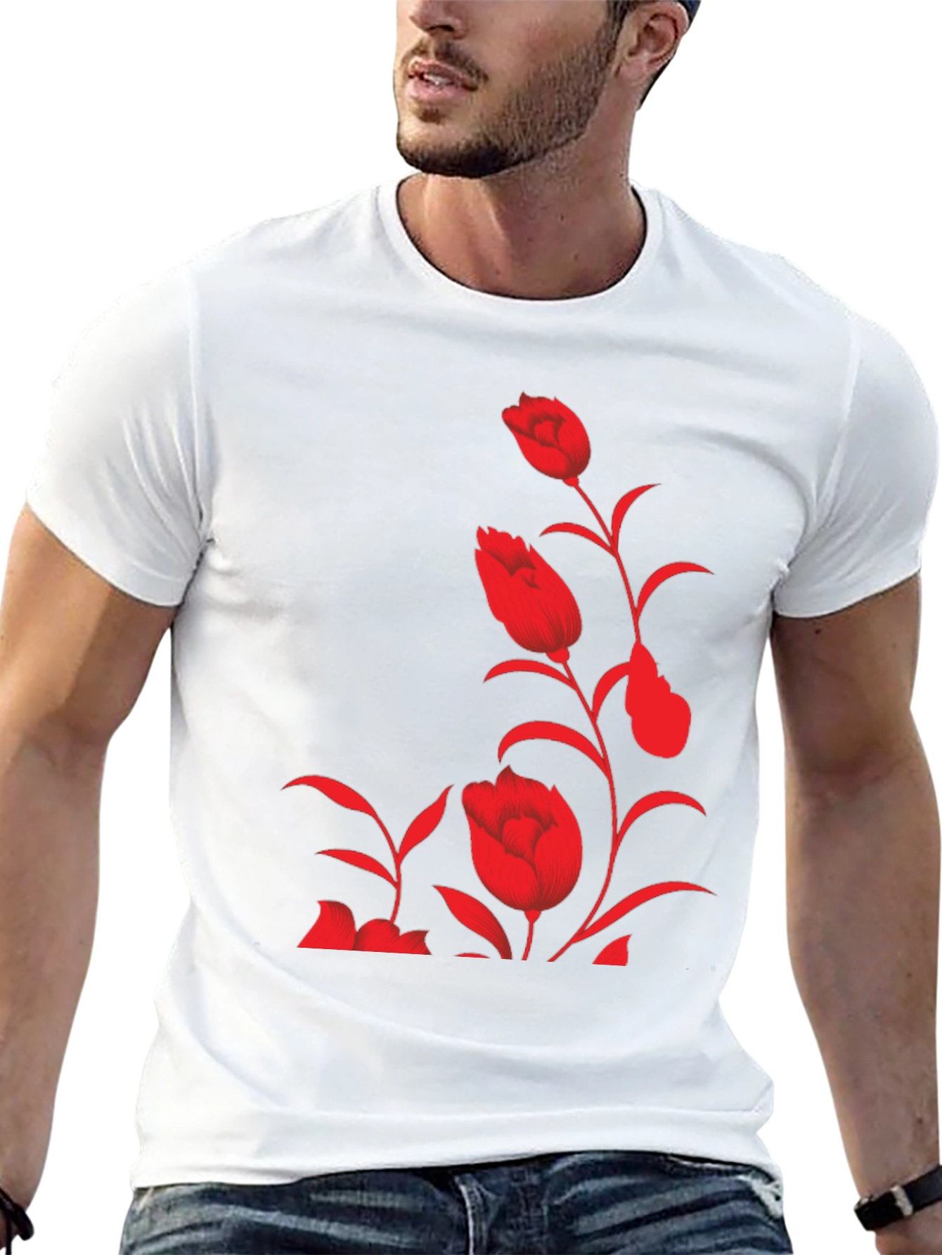 Floral Print Tee - Stylish Black T-Shirt