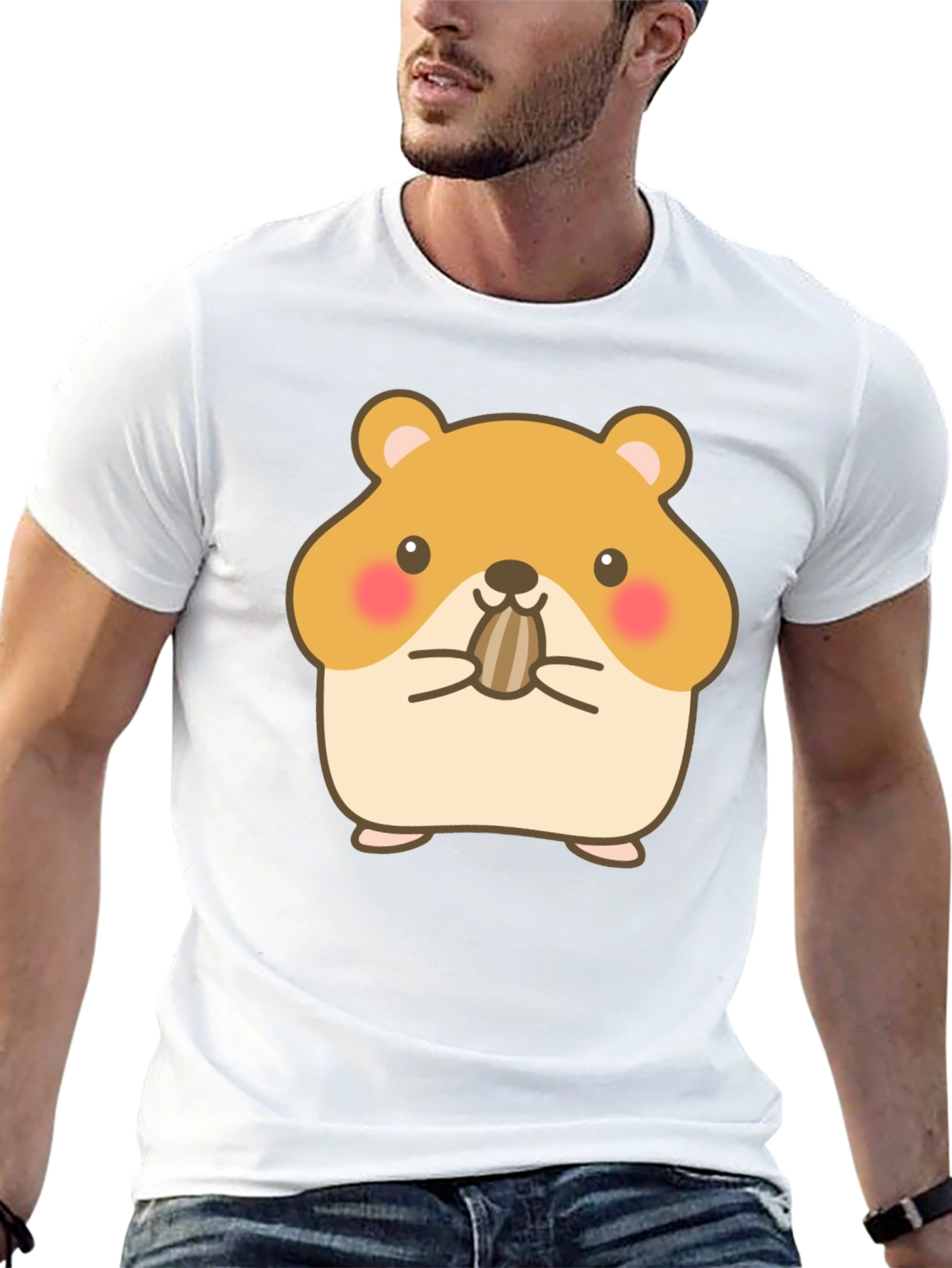 Cute Hamster Graphic Tee - Black Cotton T-Shirt