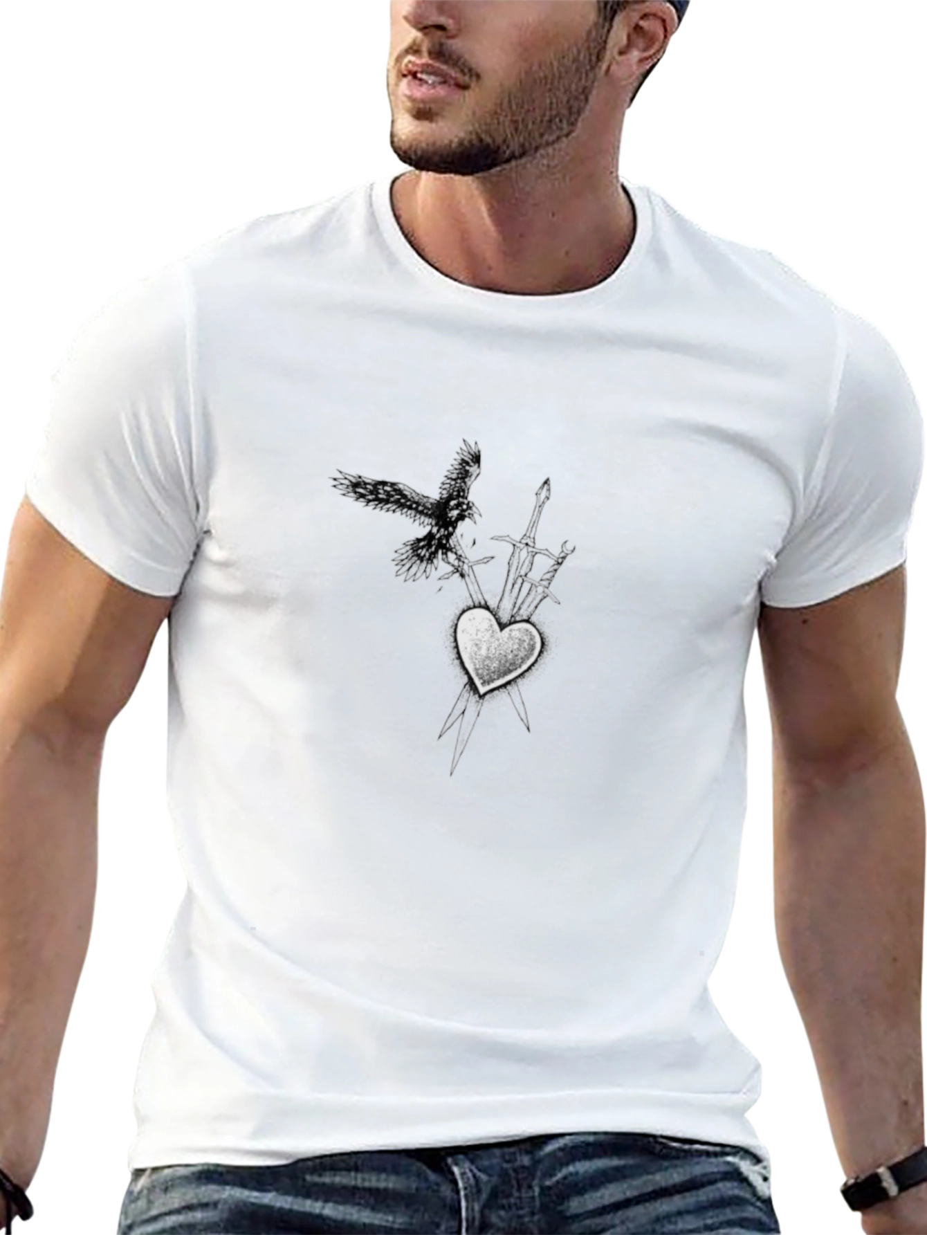 Graphic Print Black Crew Neck T-Shirt