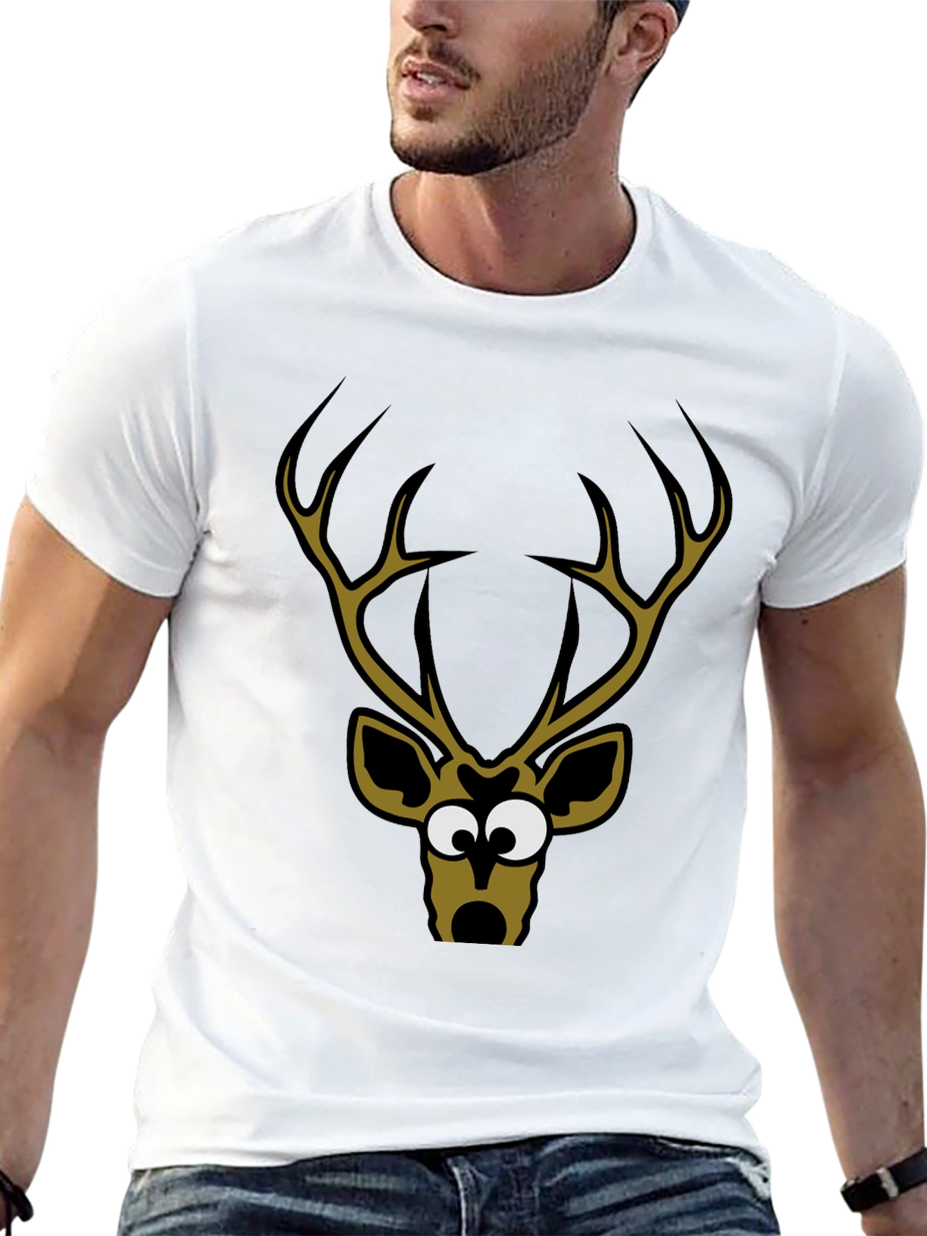 Funny Deer Graphic T-Shirt - Mens Black Tee