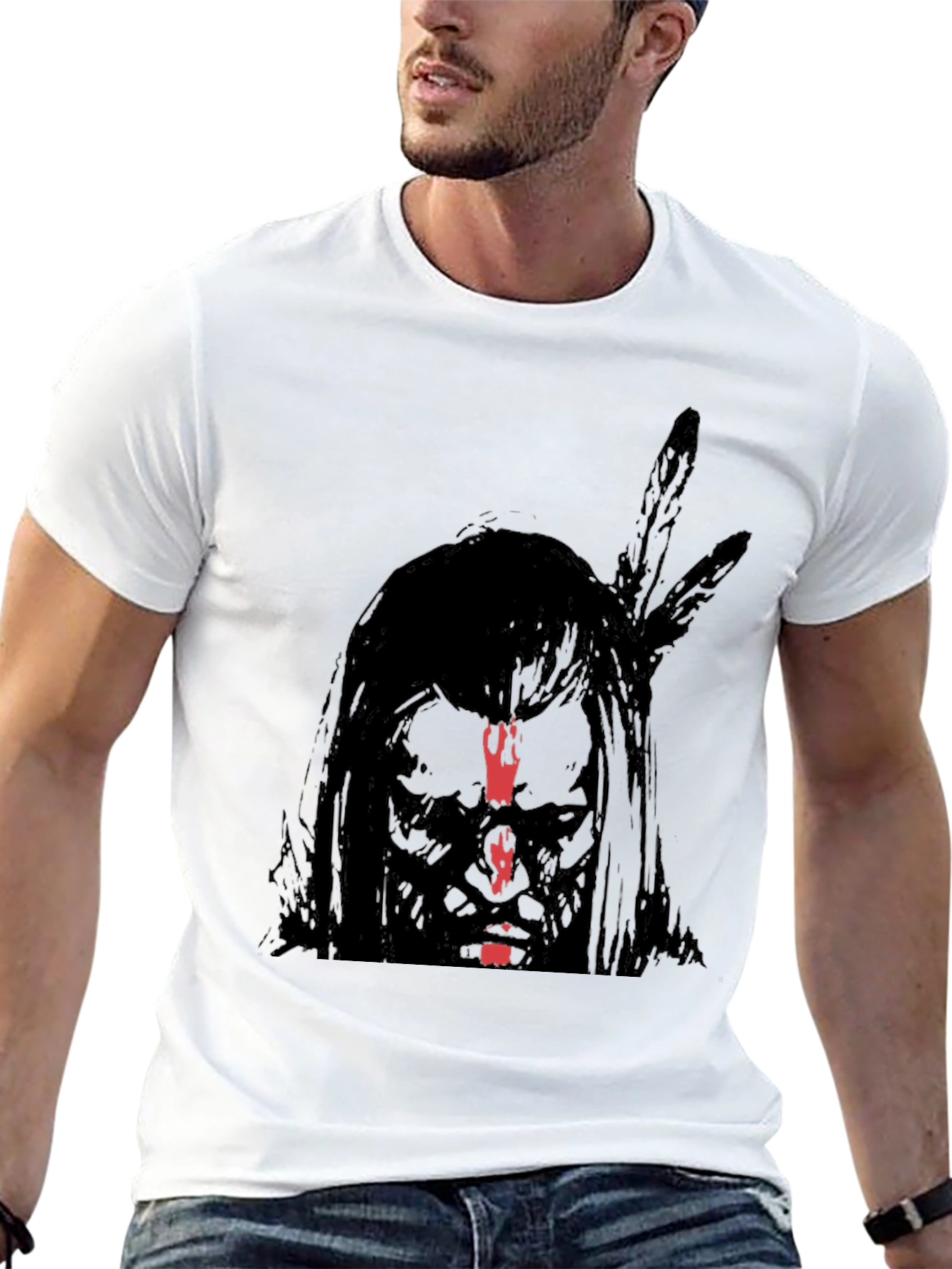 Native American Graphic Print Black T-Shirt