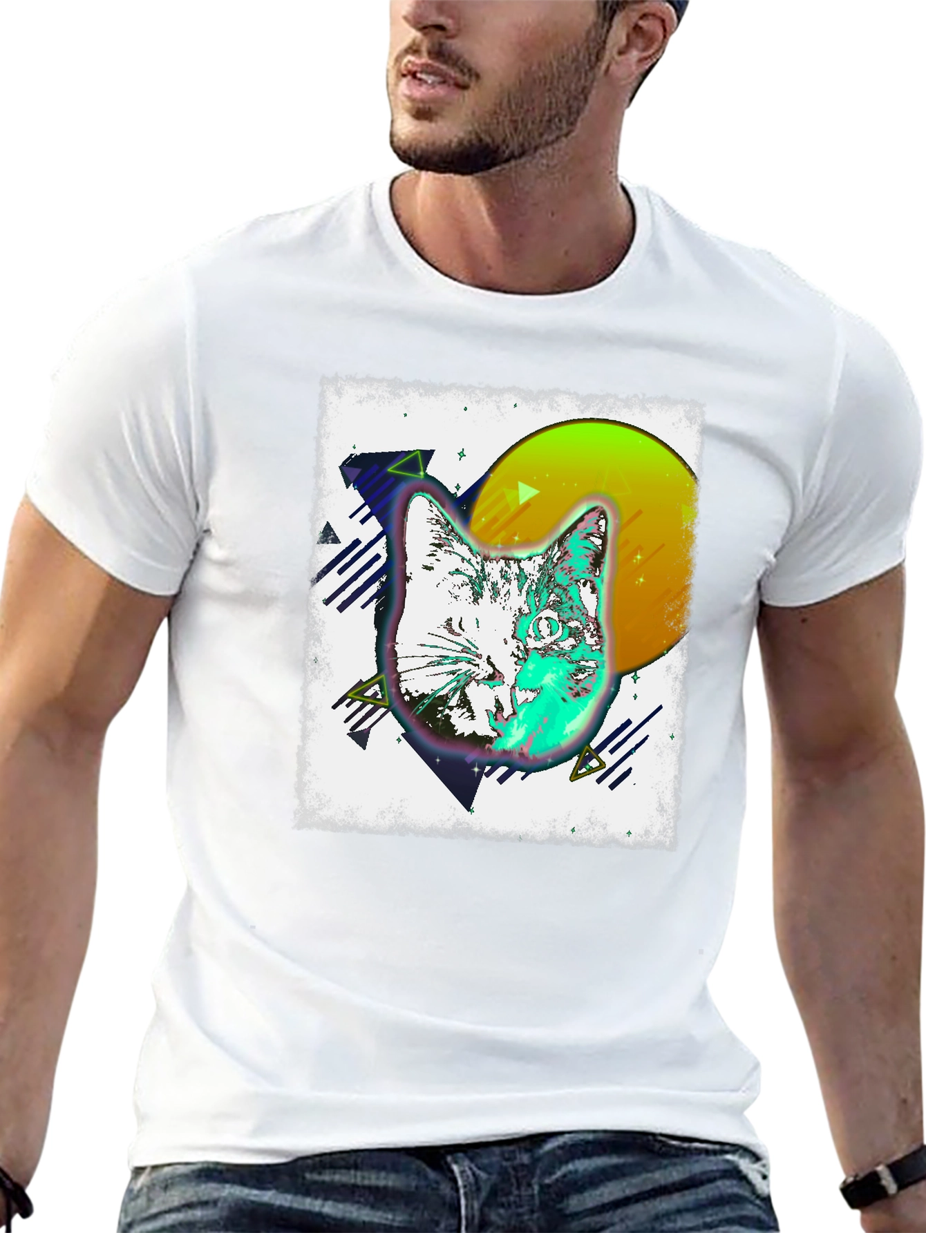 Retro Cat Graphic Tee - Mens Black T-Shirt
