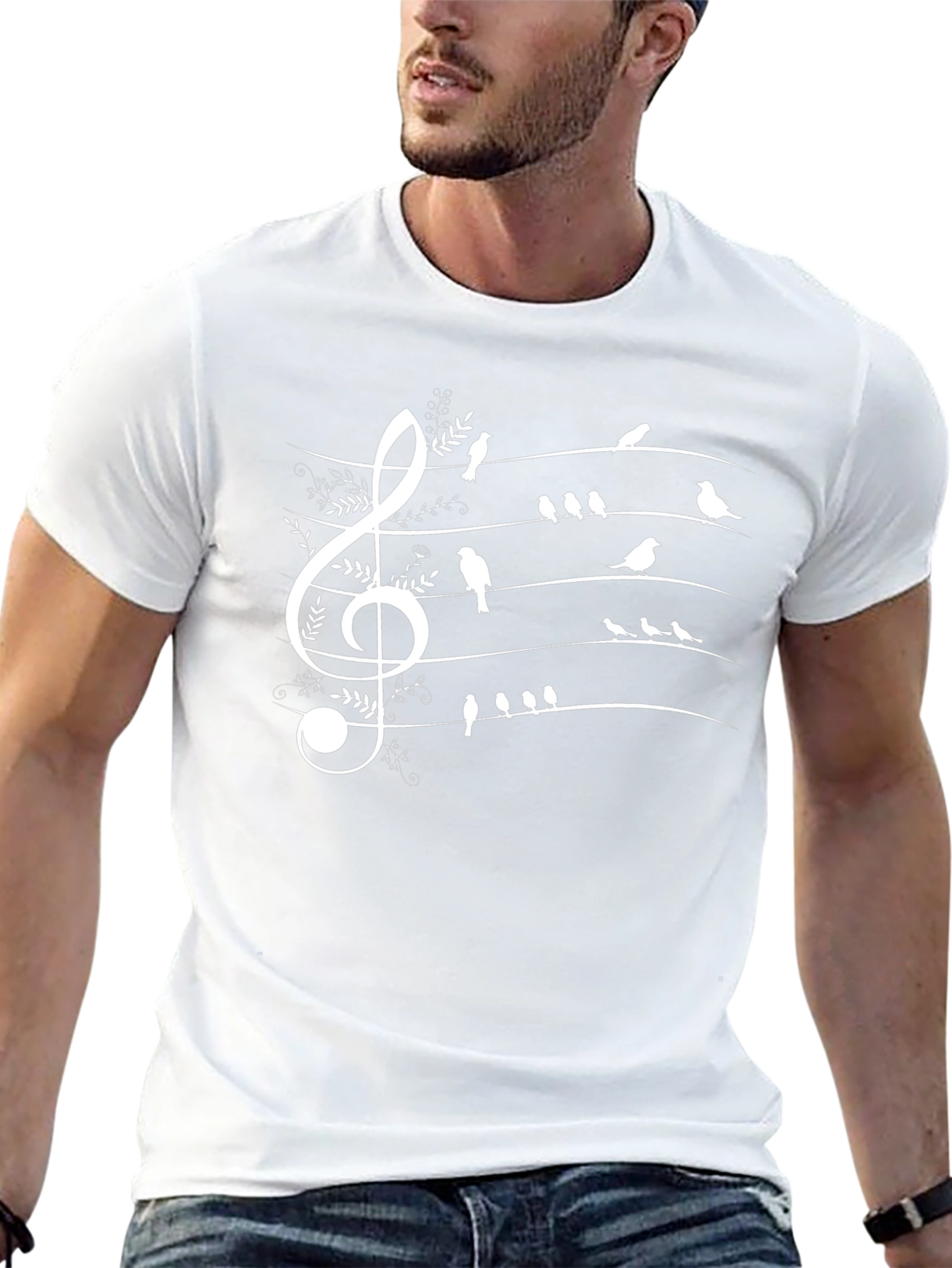 Musical Birds Staff Graphic T-Shirt - Black