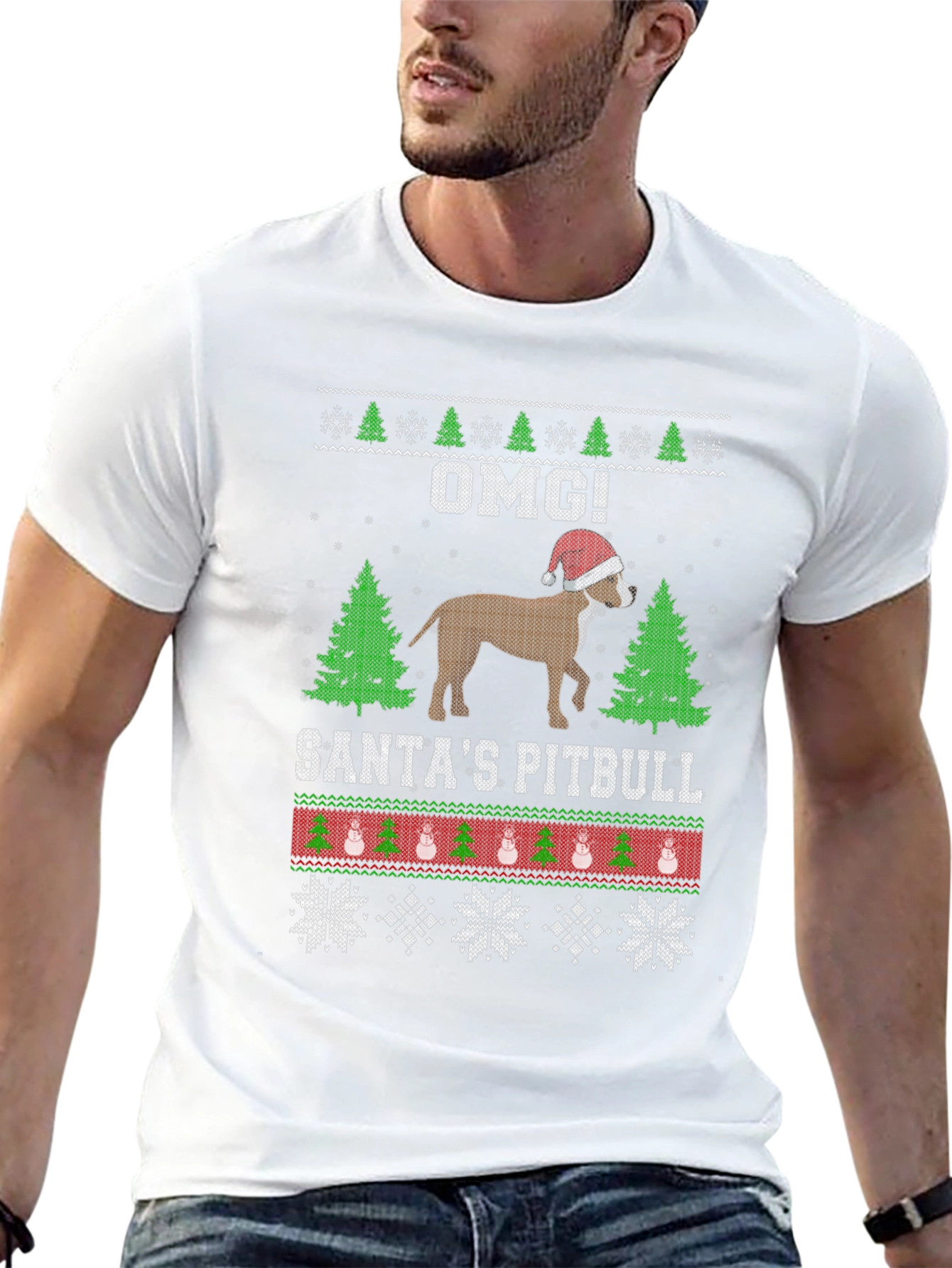 Santas Pitbull Ugly Christmas Sweater T-Shirt