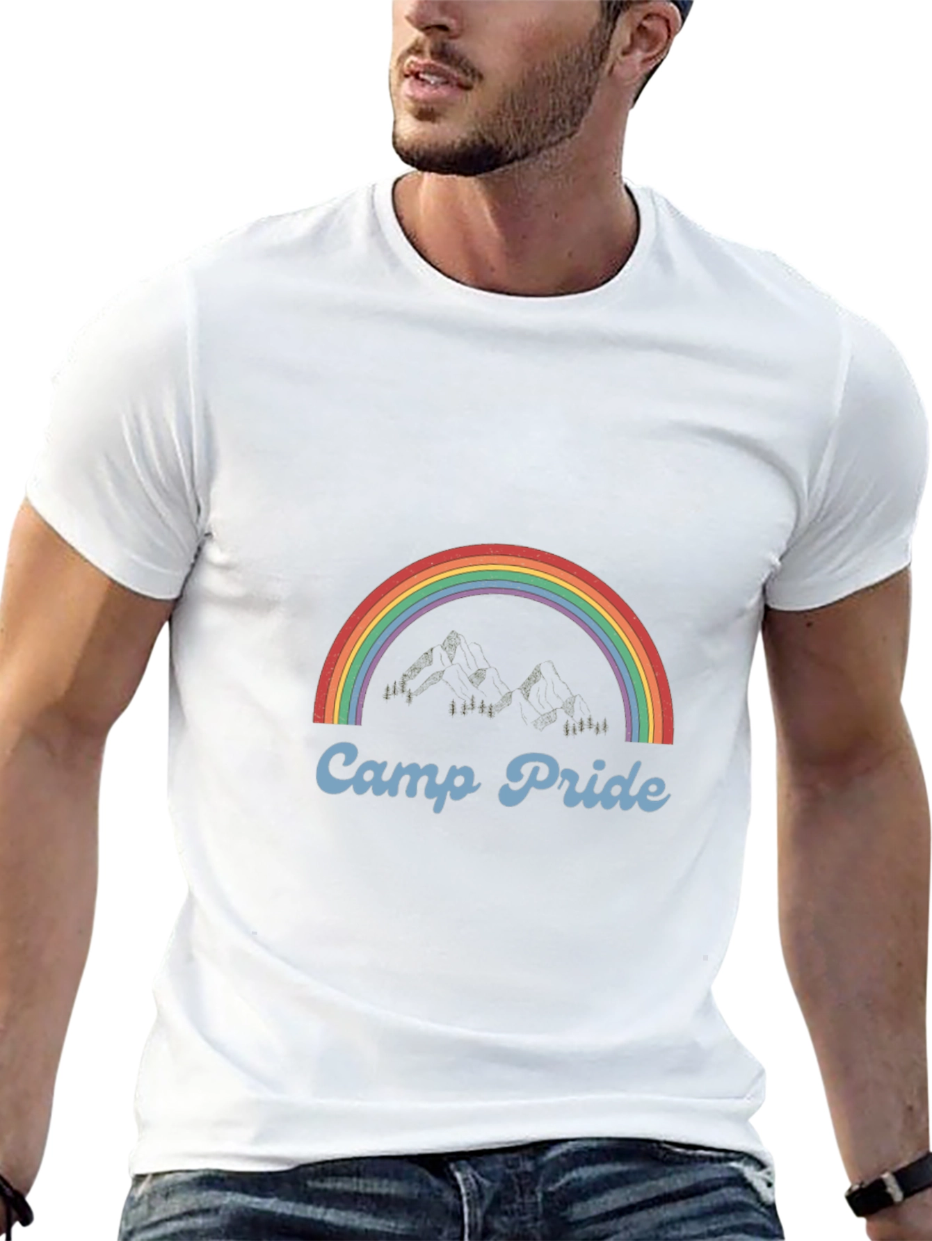 Camp Pride Rainbow Graphic Tee - Black Cotton T-Shirt