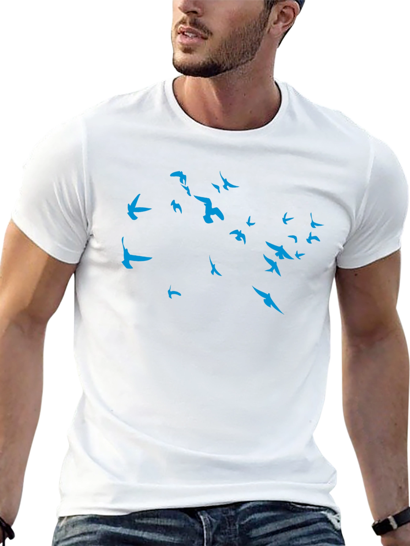 Mens Black T-Shirt with Blue Bird Design