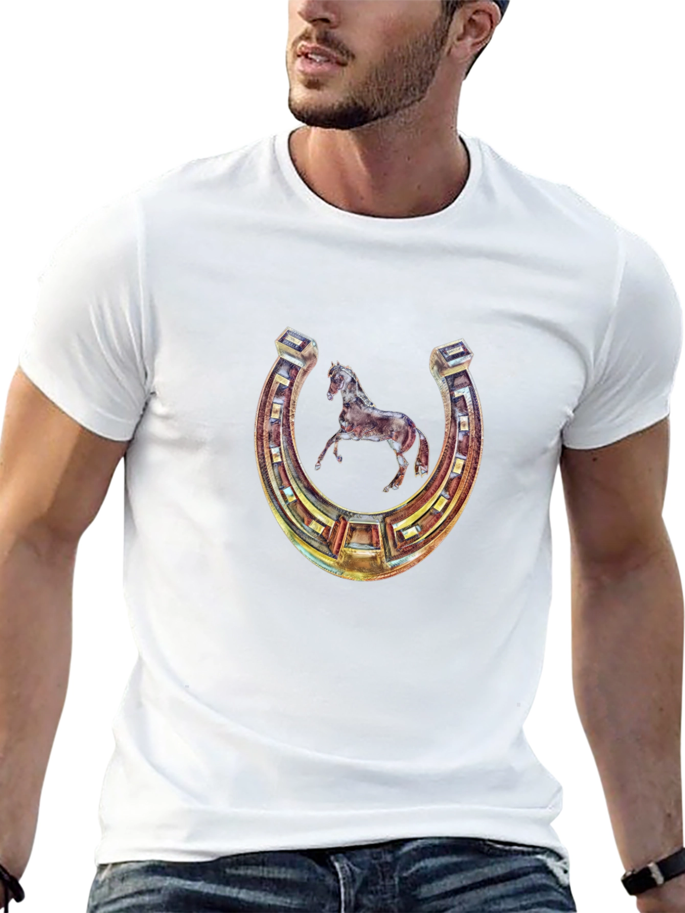 Lucky Horseshoe Horse Graphic Tee - Black