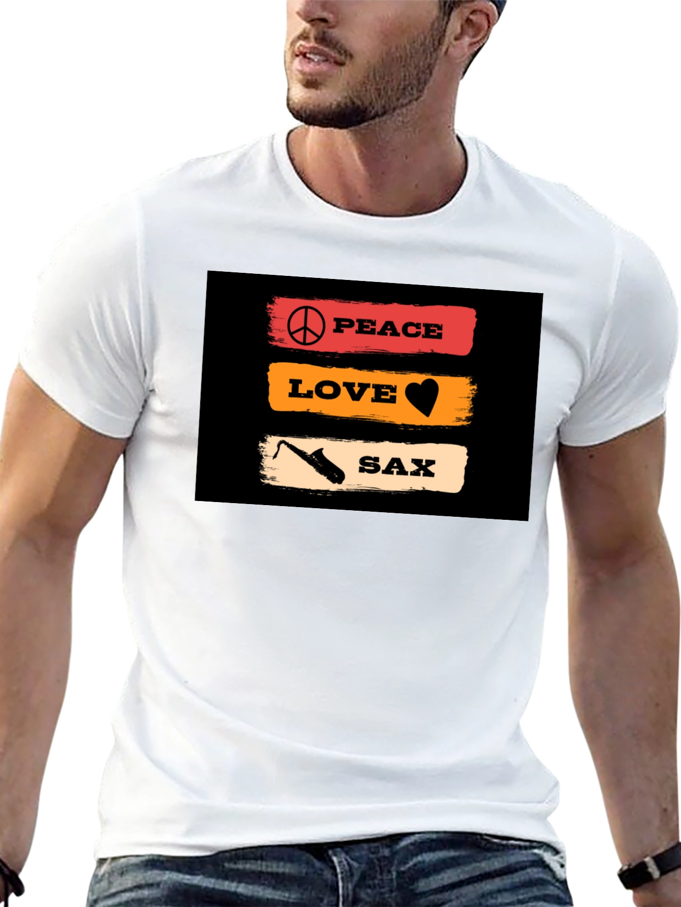Peace Love Saxophone Graphic T-Shirt