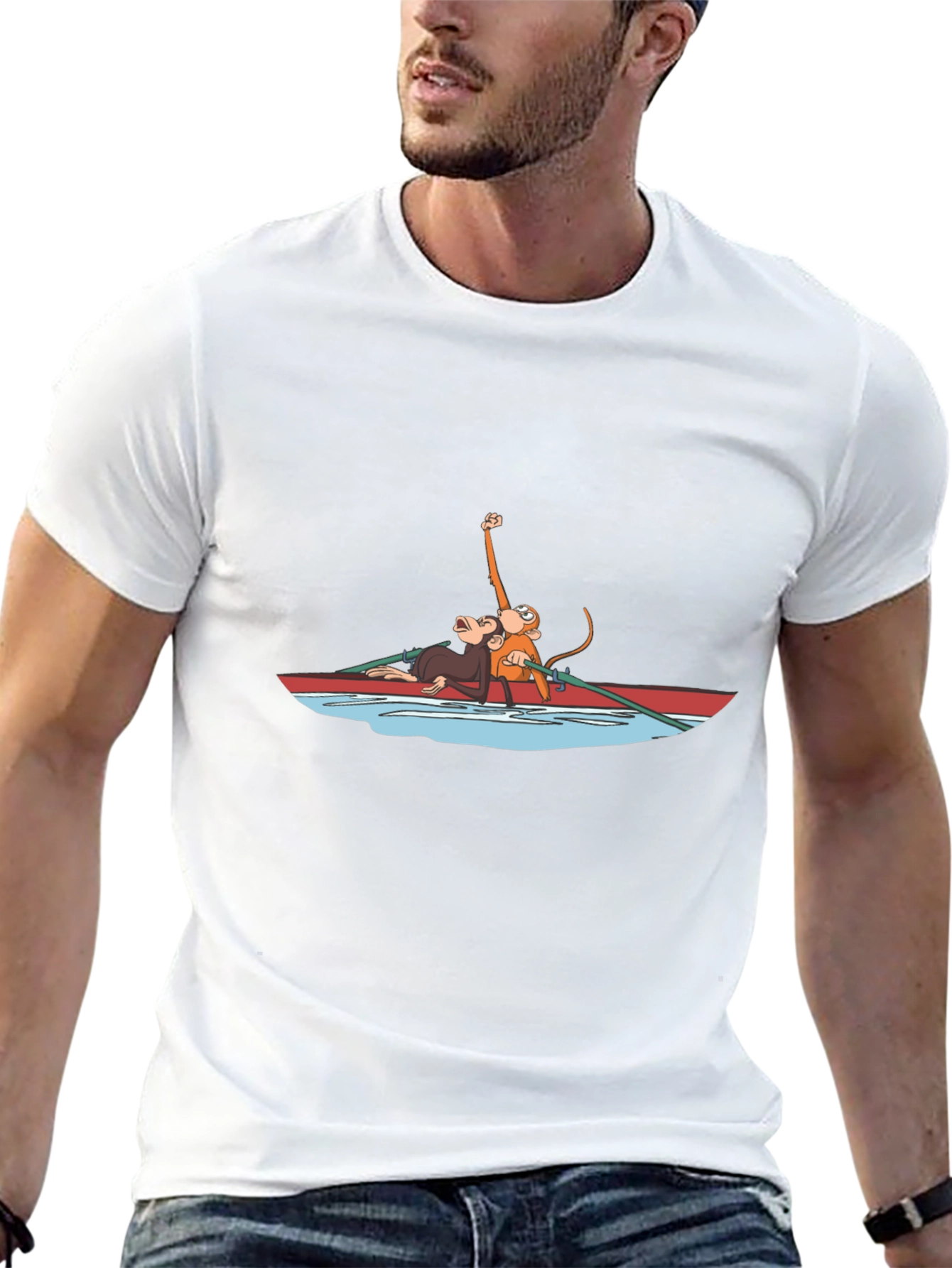 Monkey Rowboat Graphic T-Shirt - Unisex Black Tee