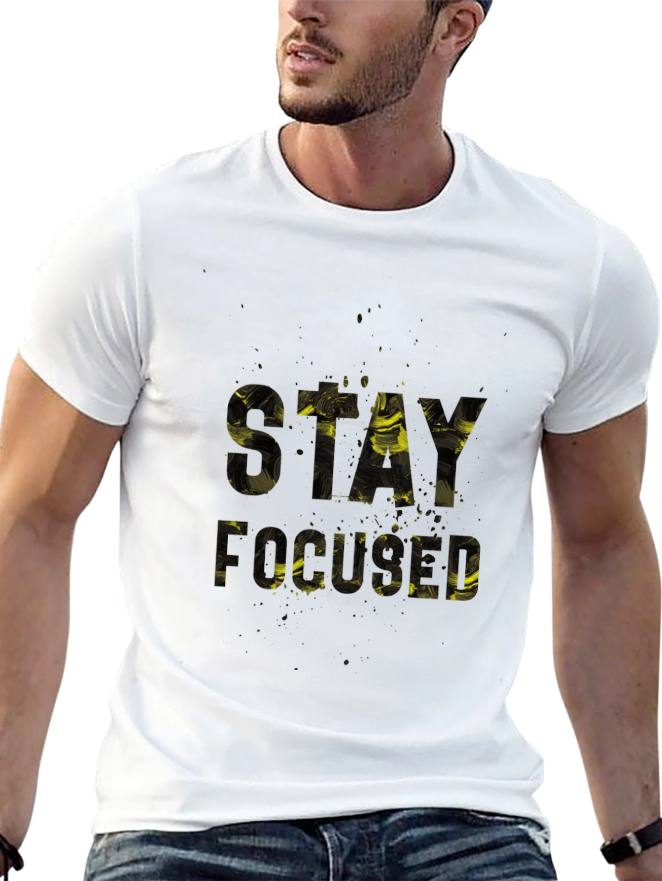 Stay Focused Graphic Print Black T-Shirt