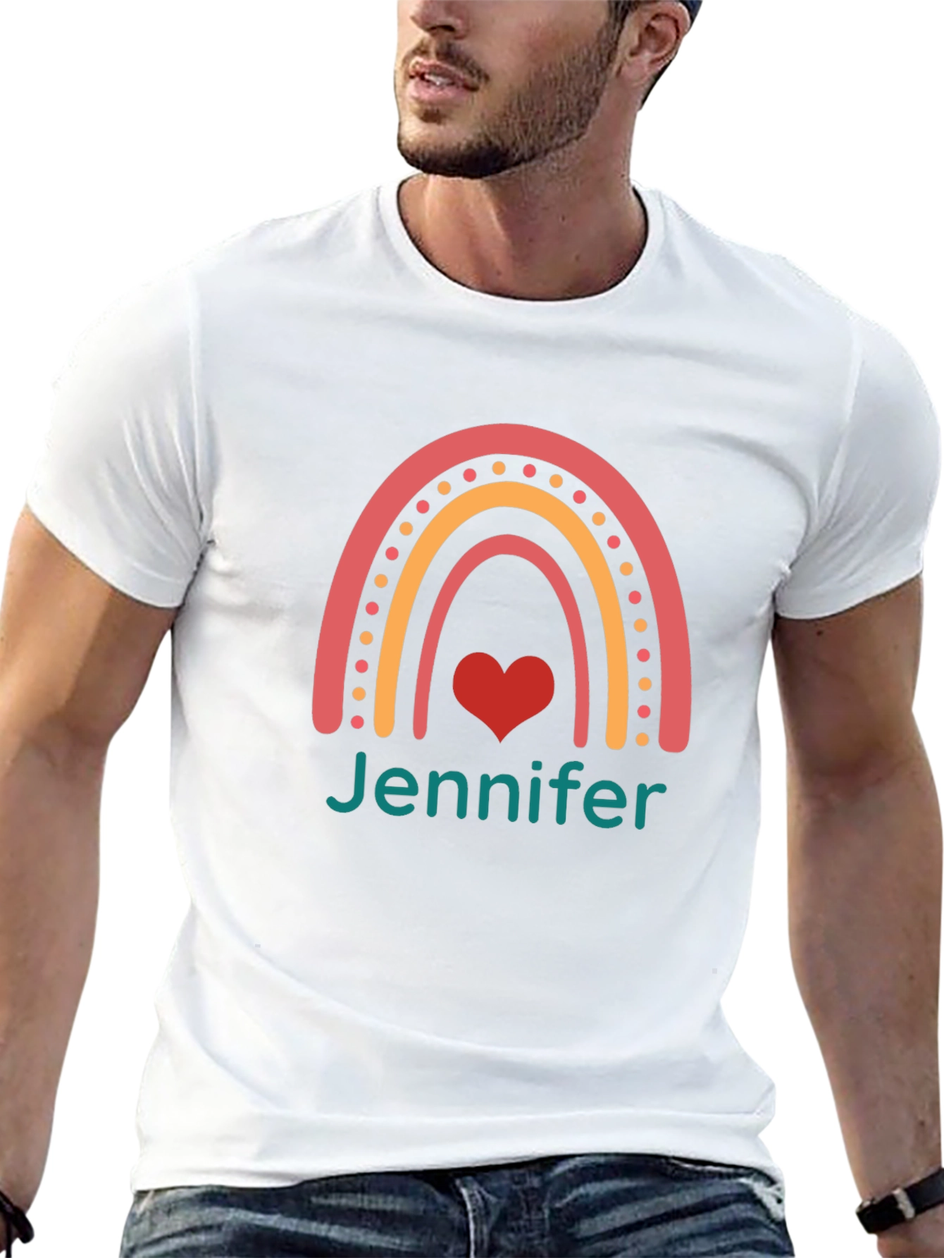 Rainbow Jennifer Tee - Personalized Black T-Shirt