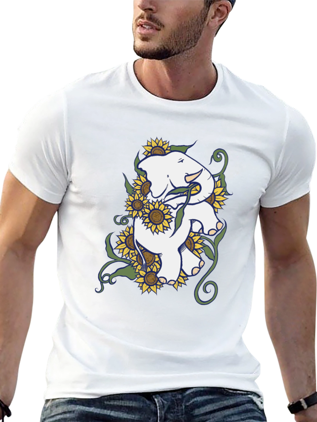 Elephant Sunflower Graphic T-Shirt