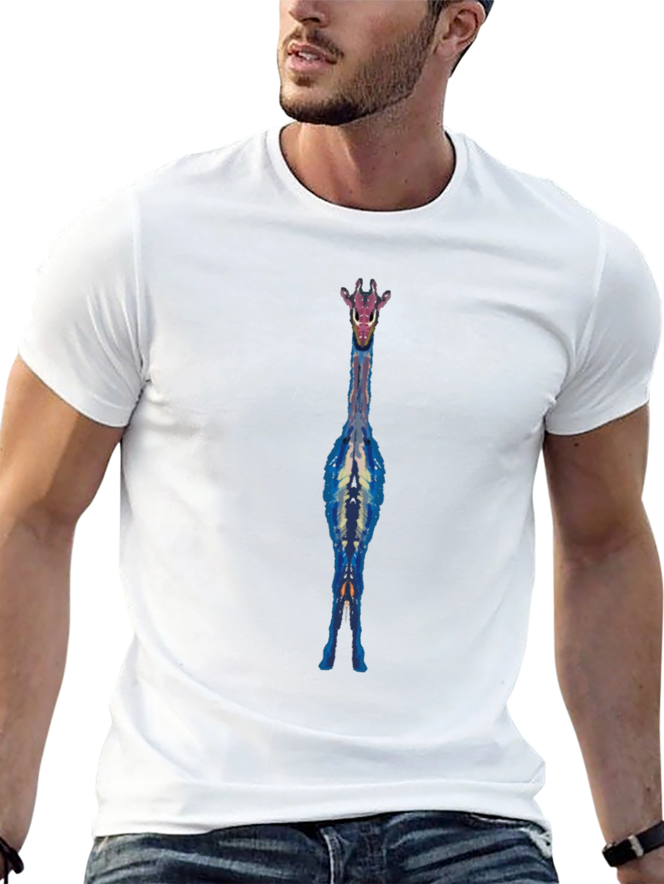 Giraffe Graphic Tee - Black Cotton Blend Casual Shirt