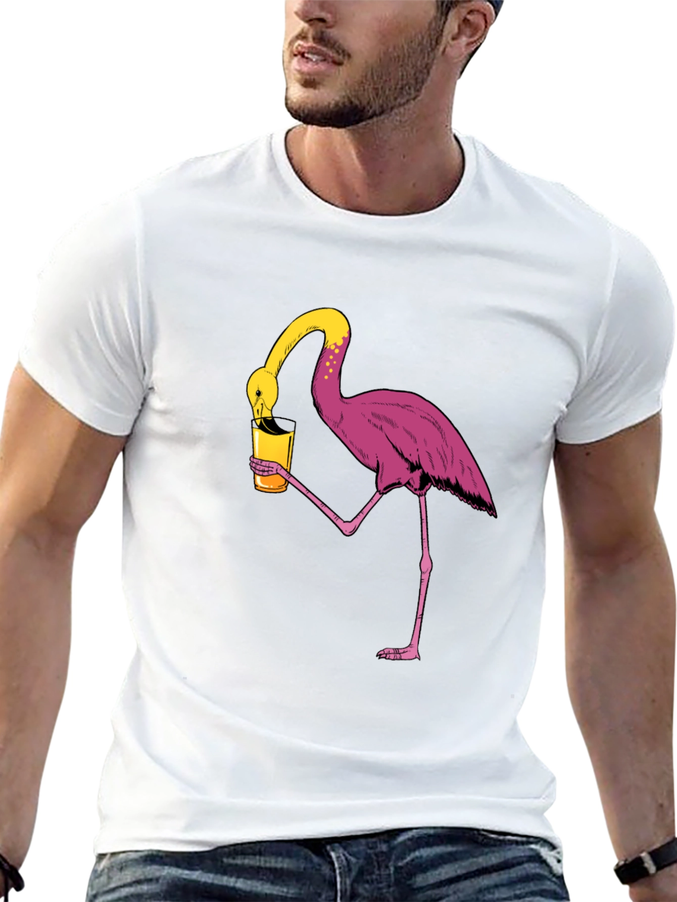 Flamingo Drinking Humor Graphic Tee