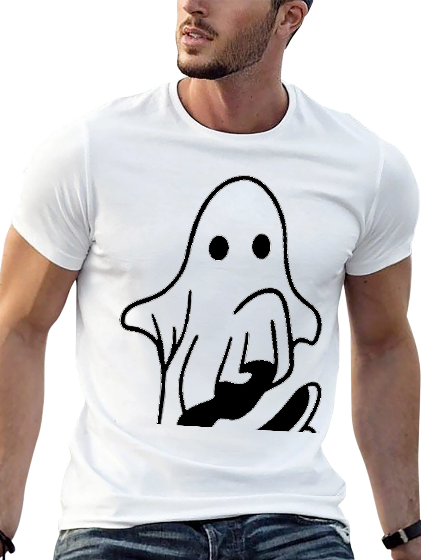 Ghost Cat Graphic Tee - Halloween Shirt