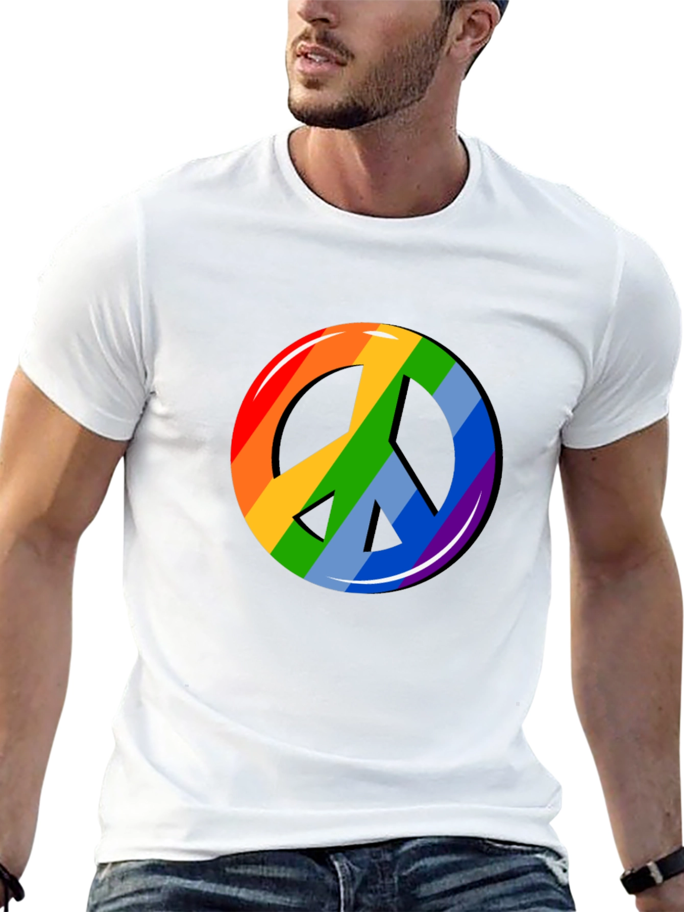 Rainbow Peace Sign Graphic T-Shirt - Black