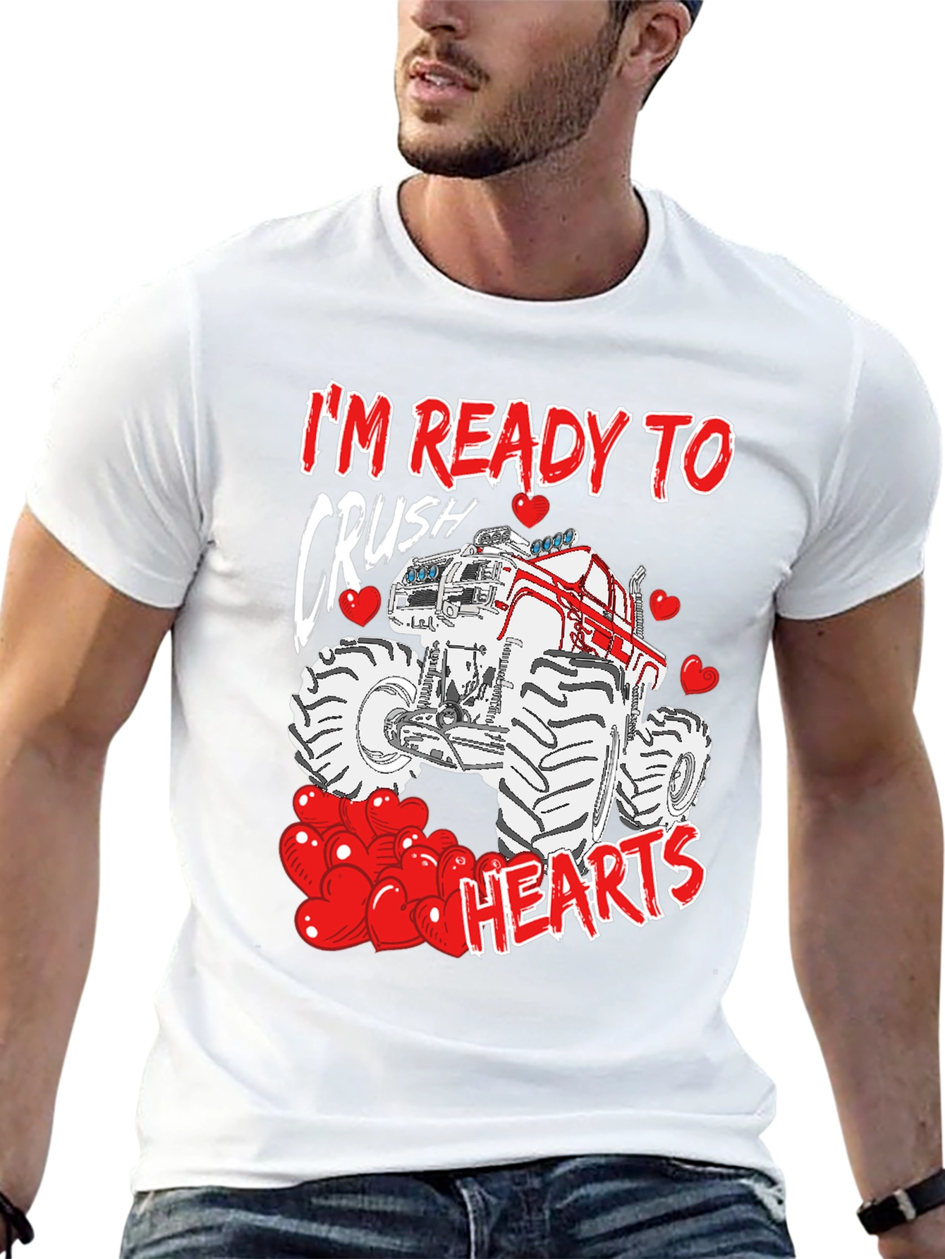 Crush Hearts Monster Truck Valentines Day T-Shirt