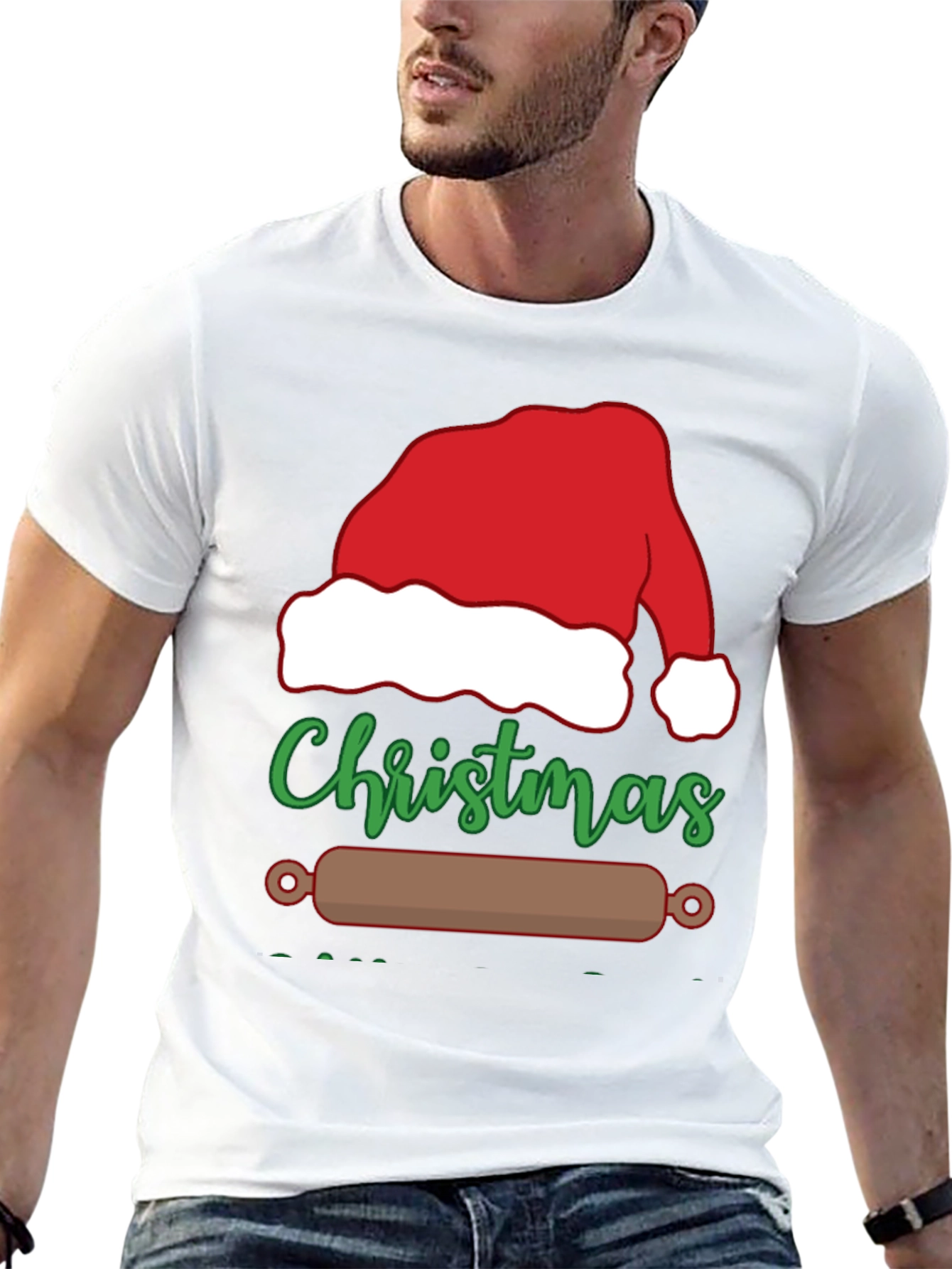 Christmas Baking T-Shirt: Santa Hat & Rolling Pin Design