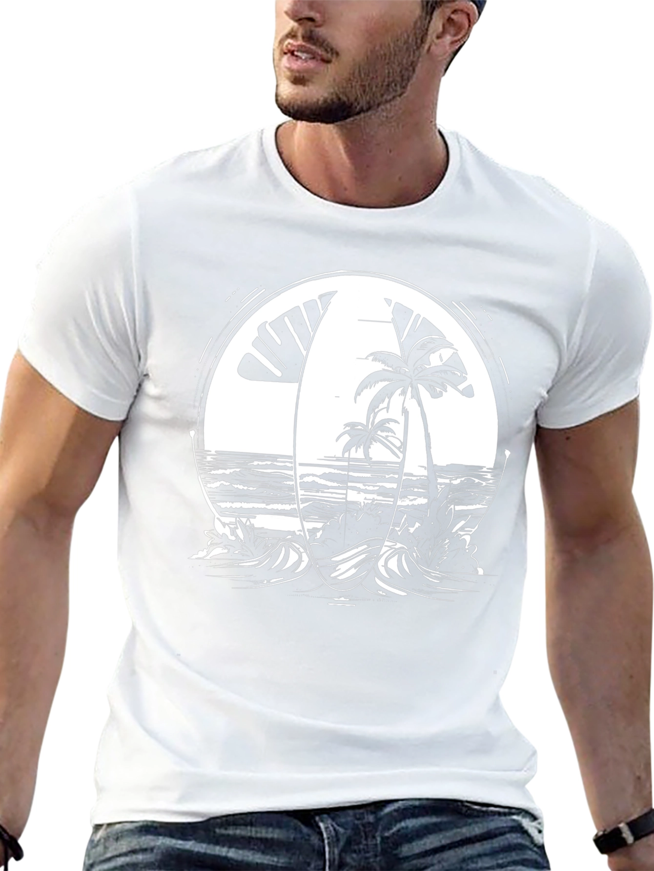 Tropical Surfboard Beach Graphic Tee