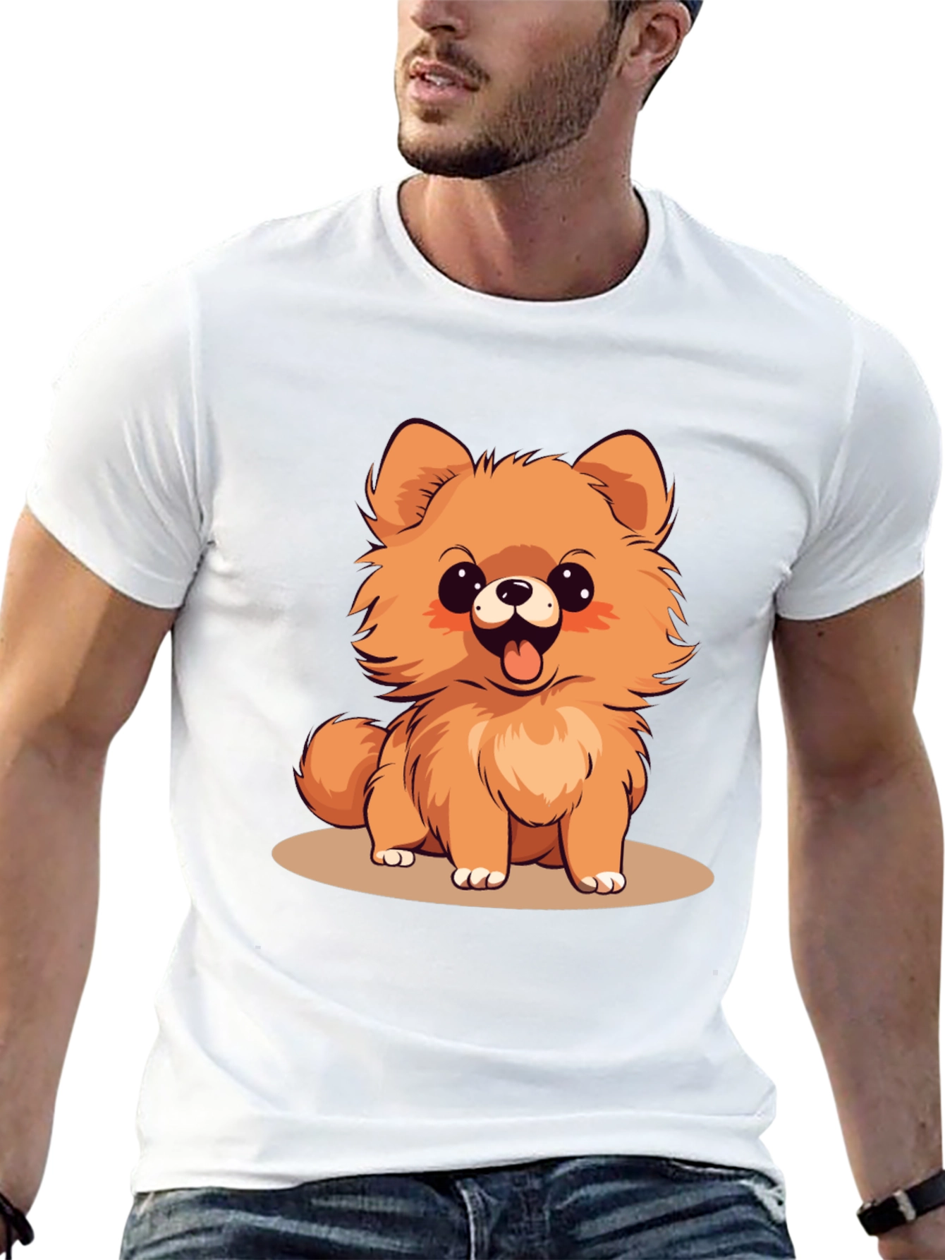 Cute Pomeranian Dog Cartoon Graphic T-Shirt