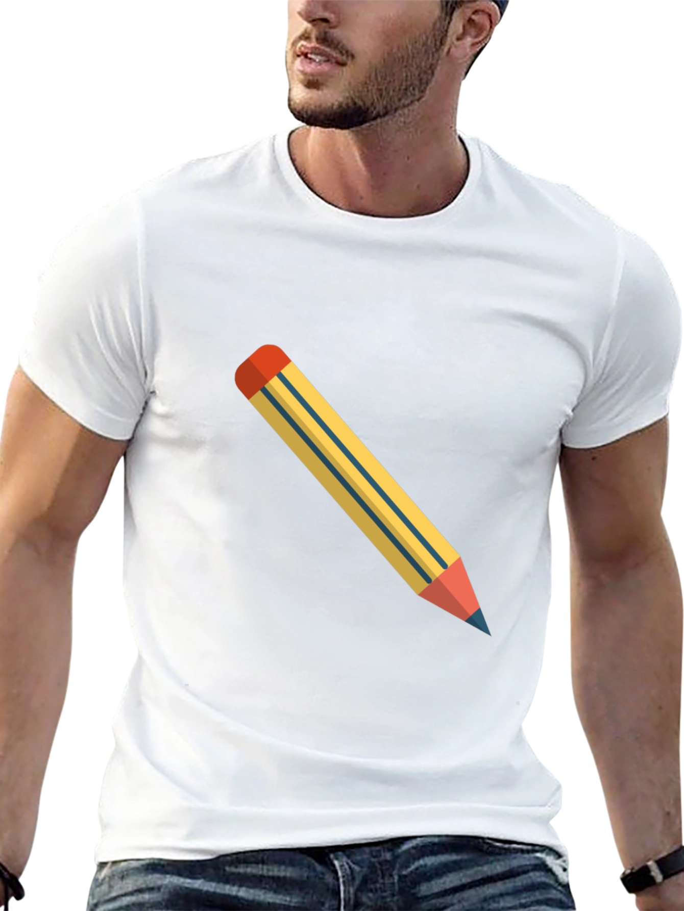 Mens Black T-Shirt with Pencil Graphic