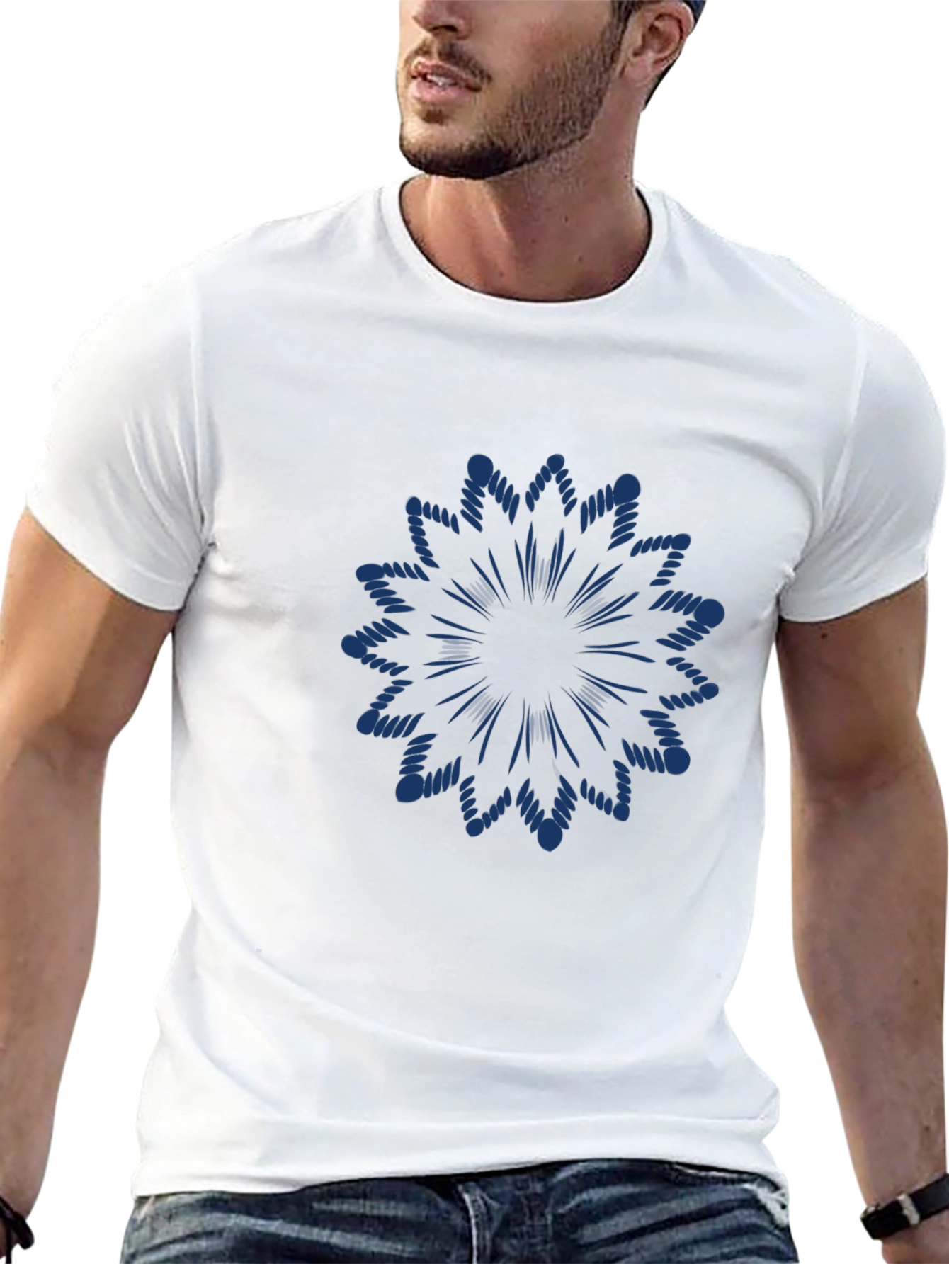 Black T-Shirt with Blue Floral Design