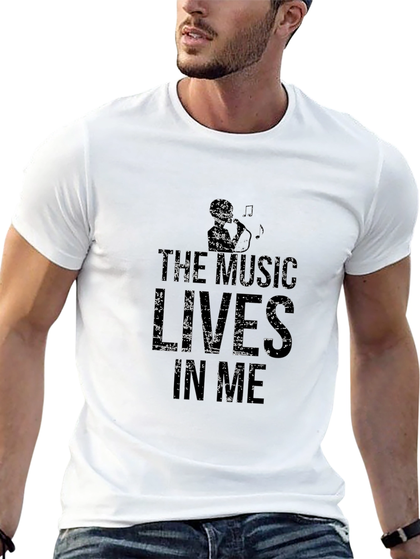 The Music Lives In Me Black Graphic T-Shirt