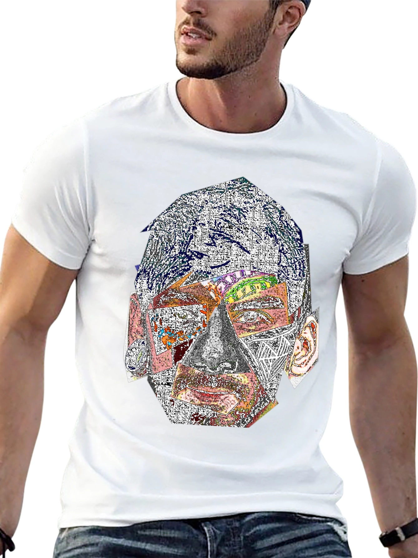 Abstract Face Graphic Print Crew Neck T-Shirt