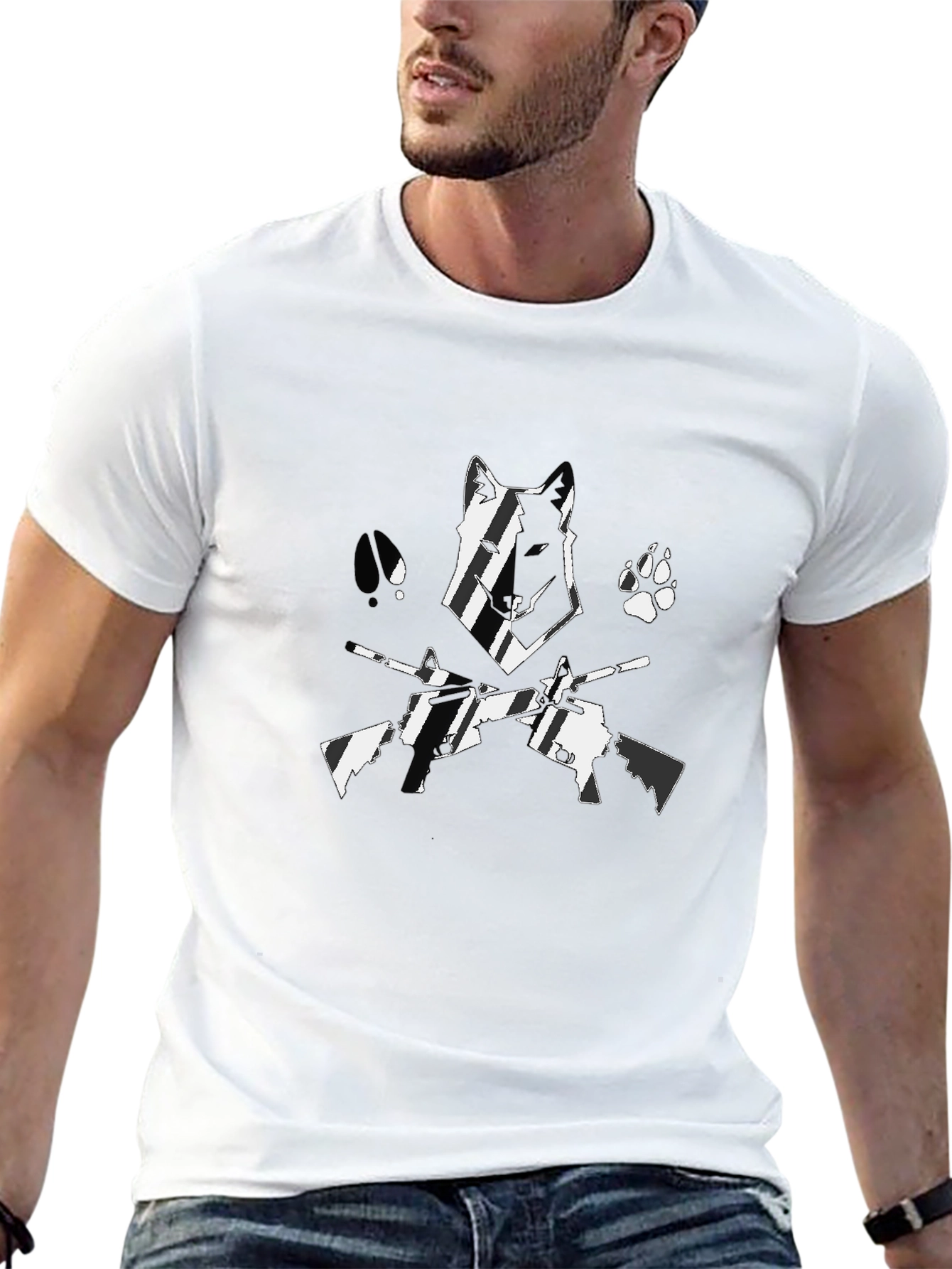 Wolf & Guns Graphic Black T-Shirt