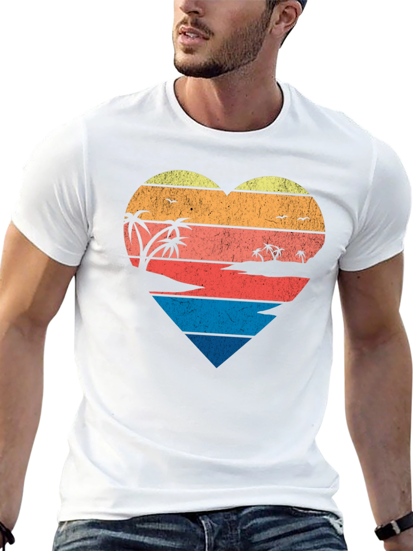 Retro Beach Heart Graphic T-Shirt