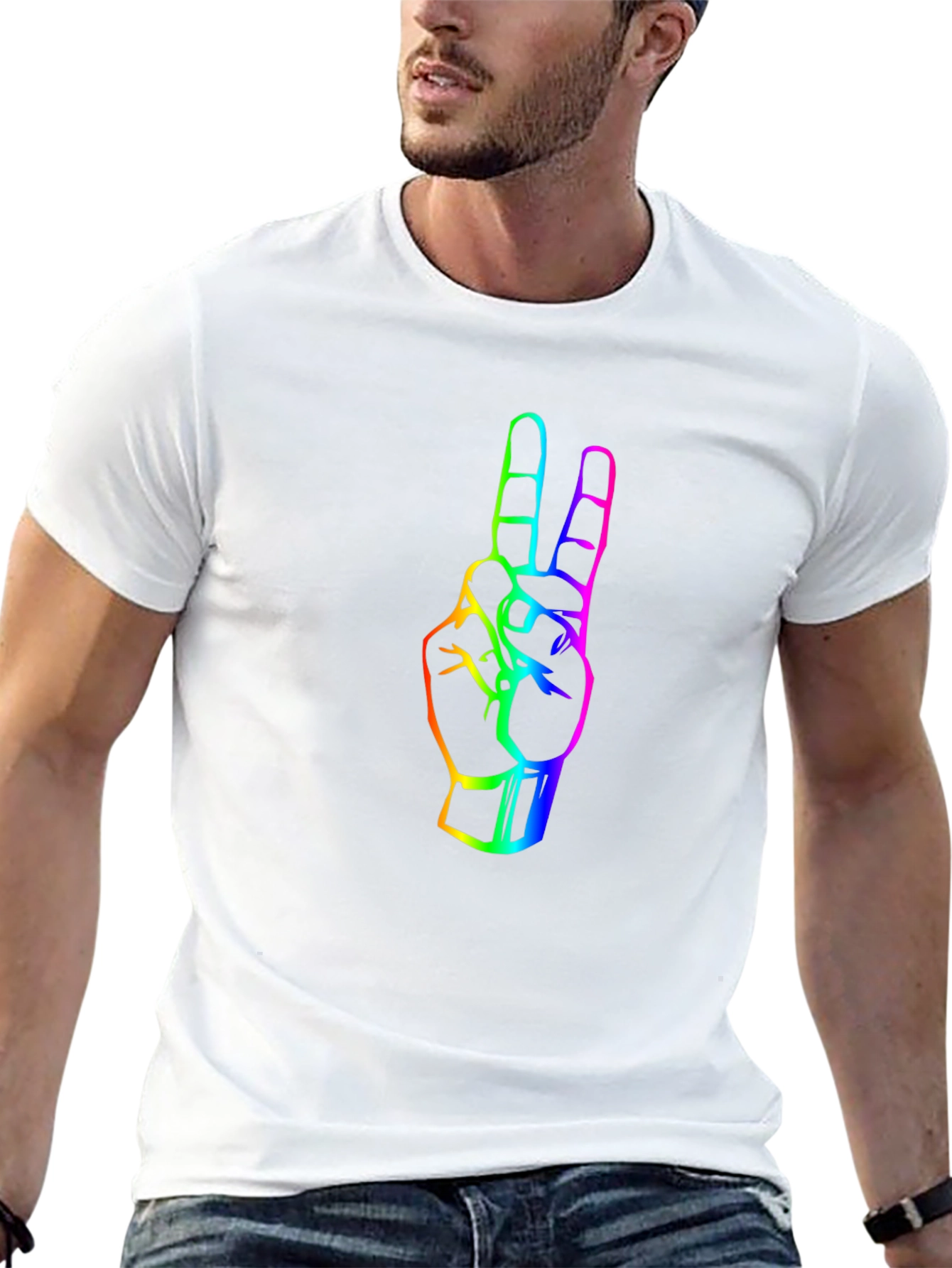 Rainbow Peace Sign Graphic Tee - Black Cotton T-Shirt