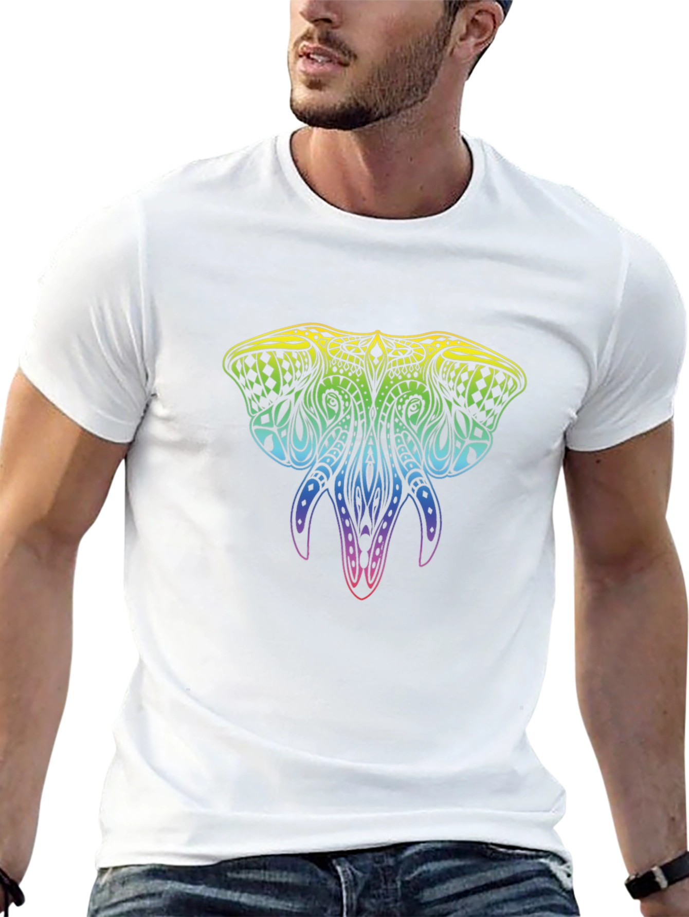 Rainbow Elephant Graphic Black T-Shirt