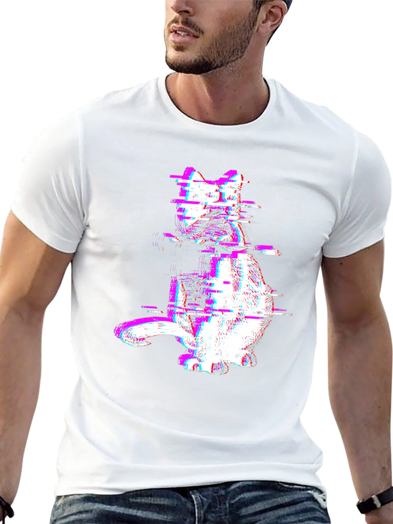Glitch Cat Graphic Tee - Trendy Black T-Shirt