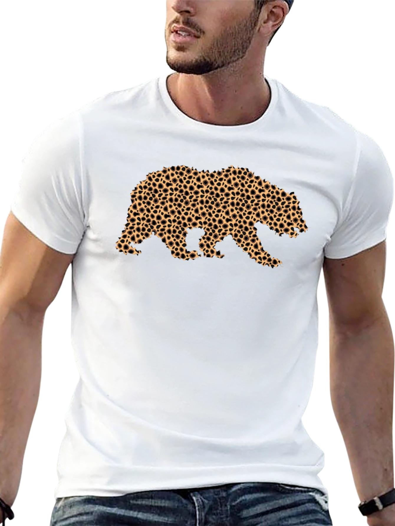 Bear Print Tee - Black Cotton Casual Comfort