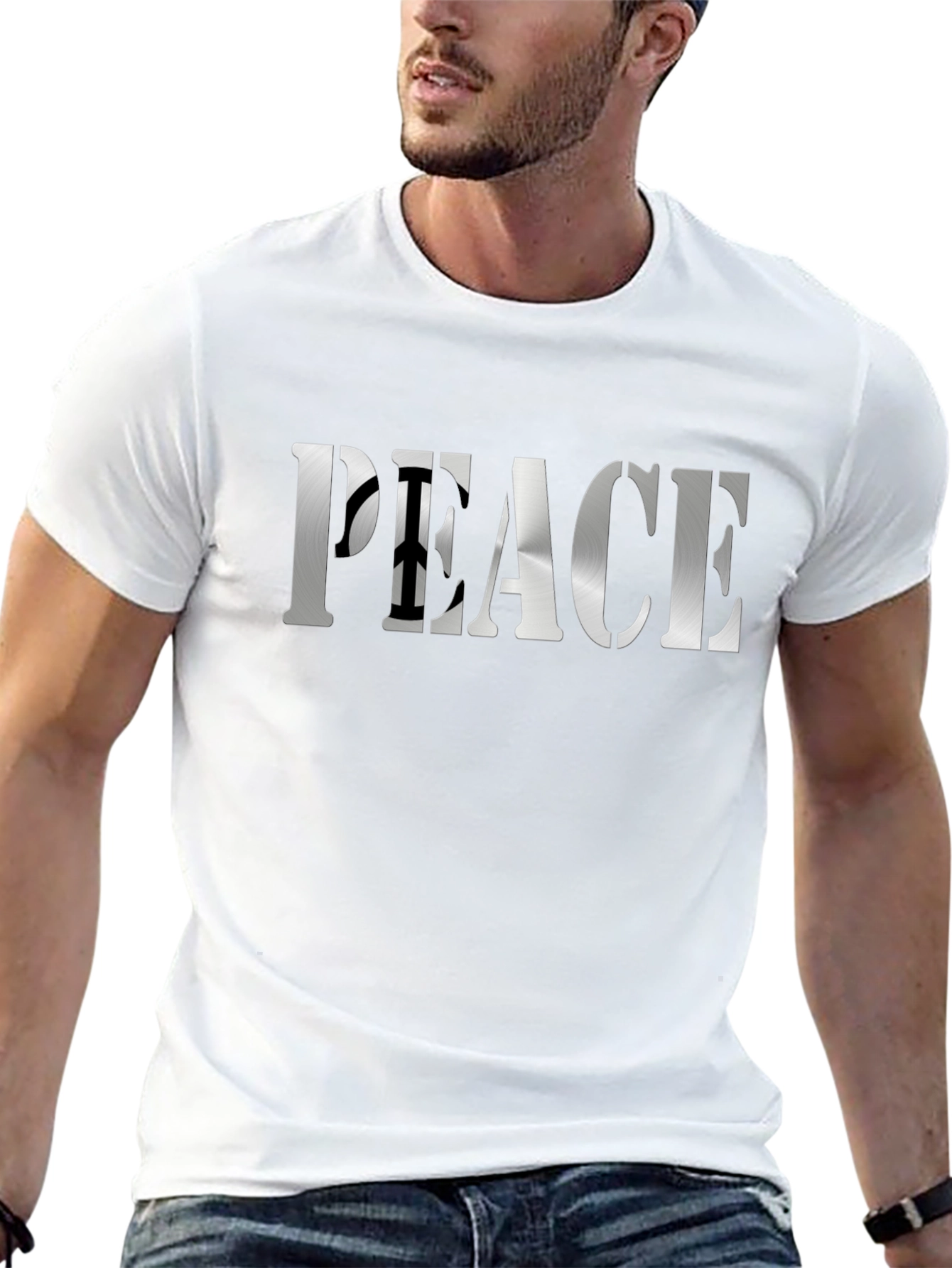 Peace Sign Graphic Tee - Black Cotton Blend