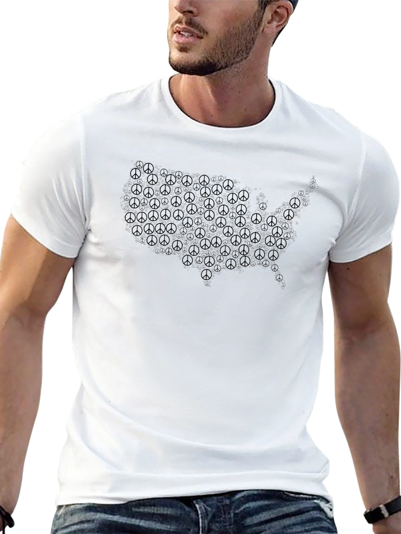 Peace Sign USA Map Black T-Shirt