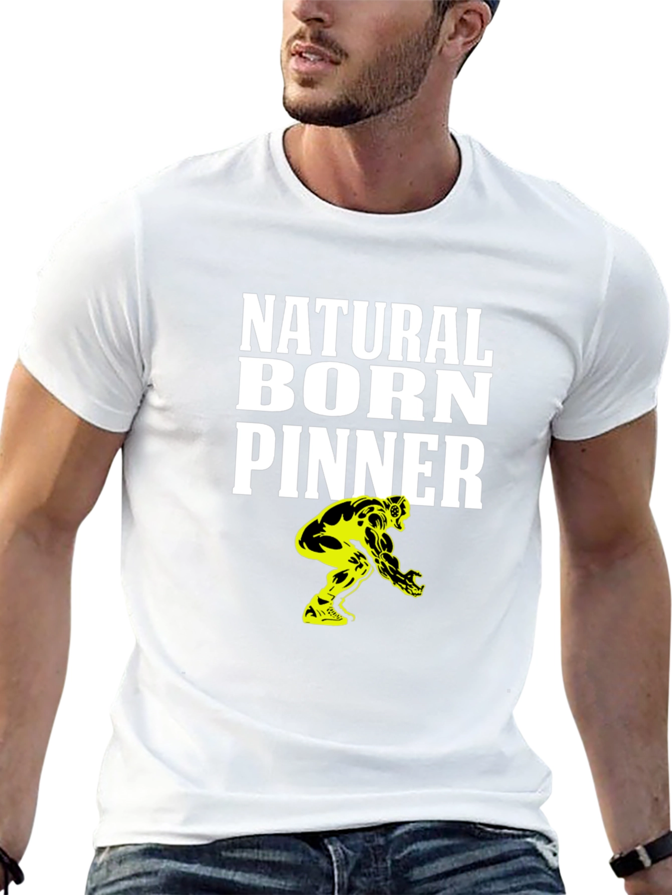 Natural Born Pinner Black T-Shirt - Wrestling Design