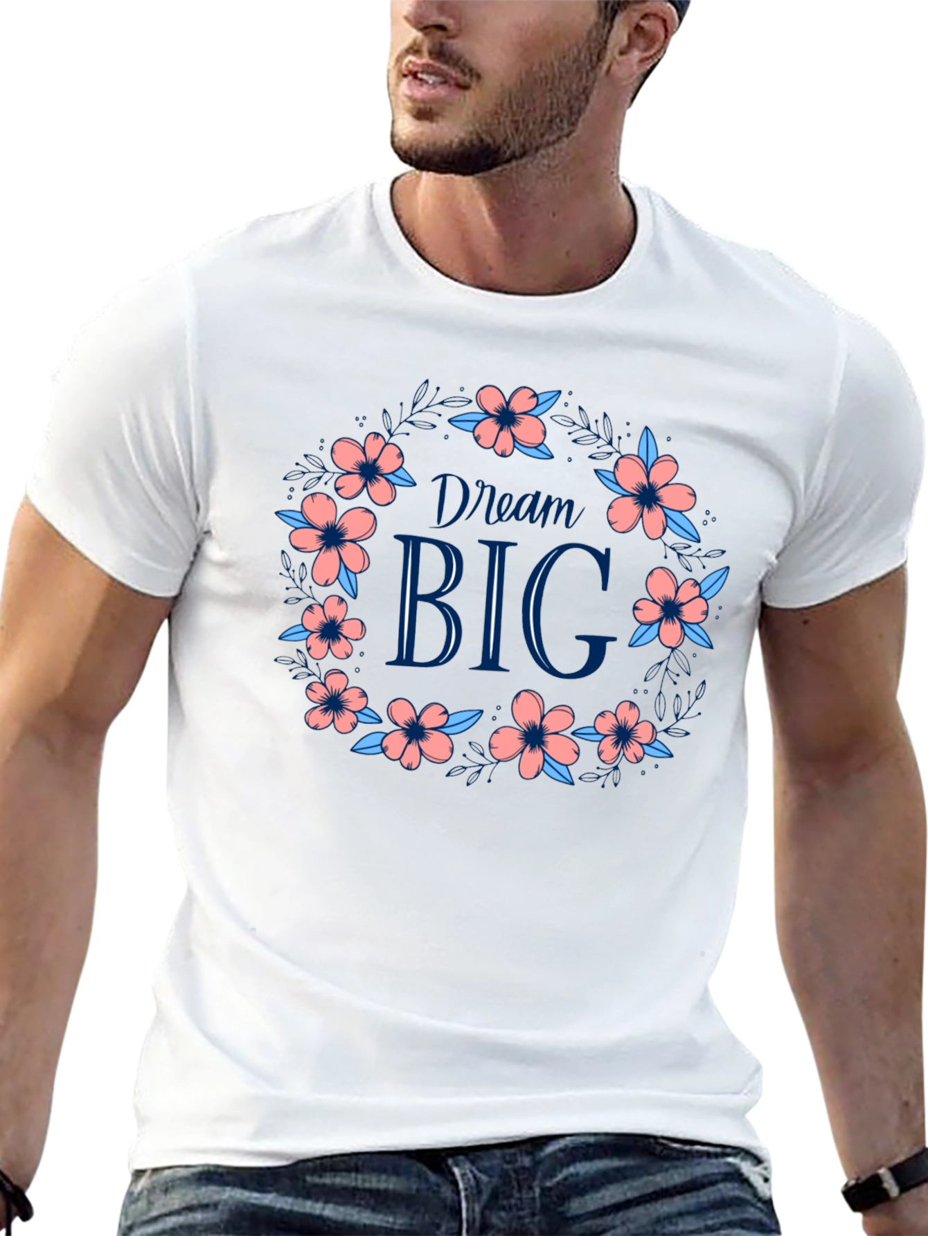 Dream Big Floral Wreath Graphic Tee - Black