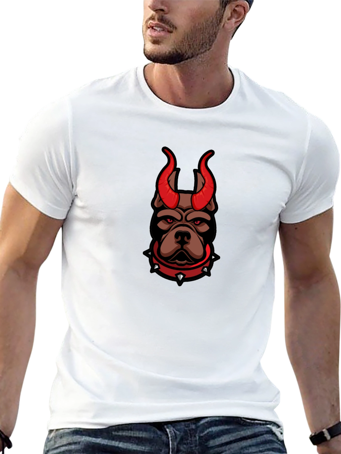 Mens Black T-Shirt with Devil Dog Graphic