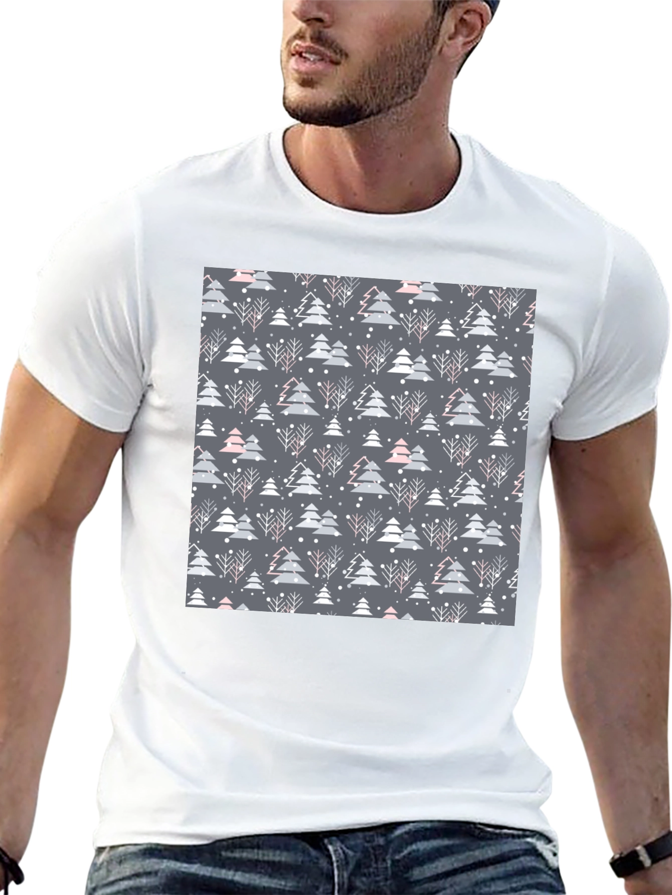 Festive Christmas Tree Pattern T-Shirt